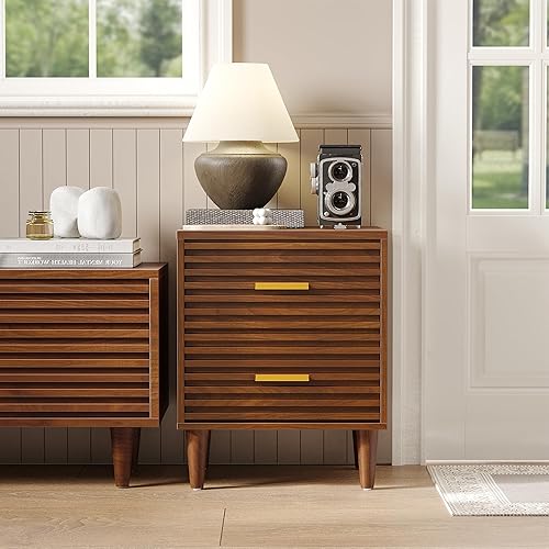 Miniatura 4 de Alohappy Nightstand, End Table with 2 Drawers, Mid Century Modern Side Table with Storage Bed Side Table for Bedroom Vintage Furniture Wood Accent