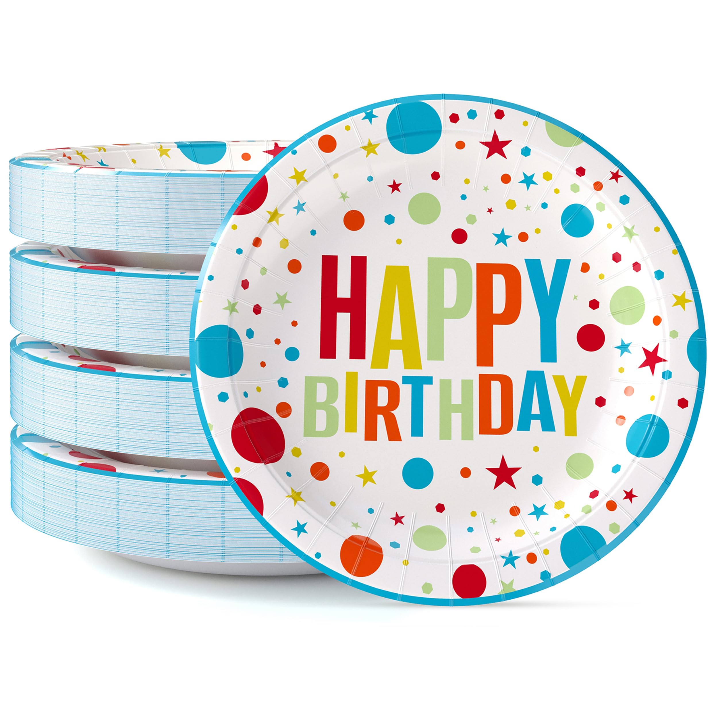 Exquisite Blue Happy Birthday Plates 9" Birthday Paper Plates 100 Pcs Blue Party Plate | Heavy Duty 350 GSM Plate for Party Supplies and Decorations