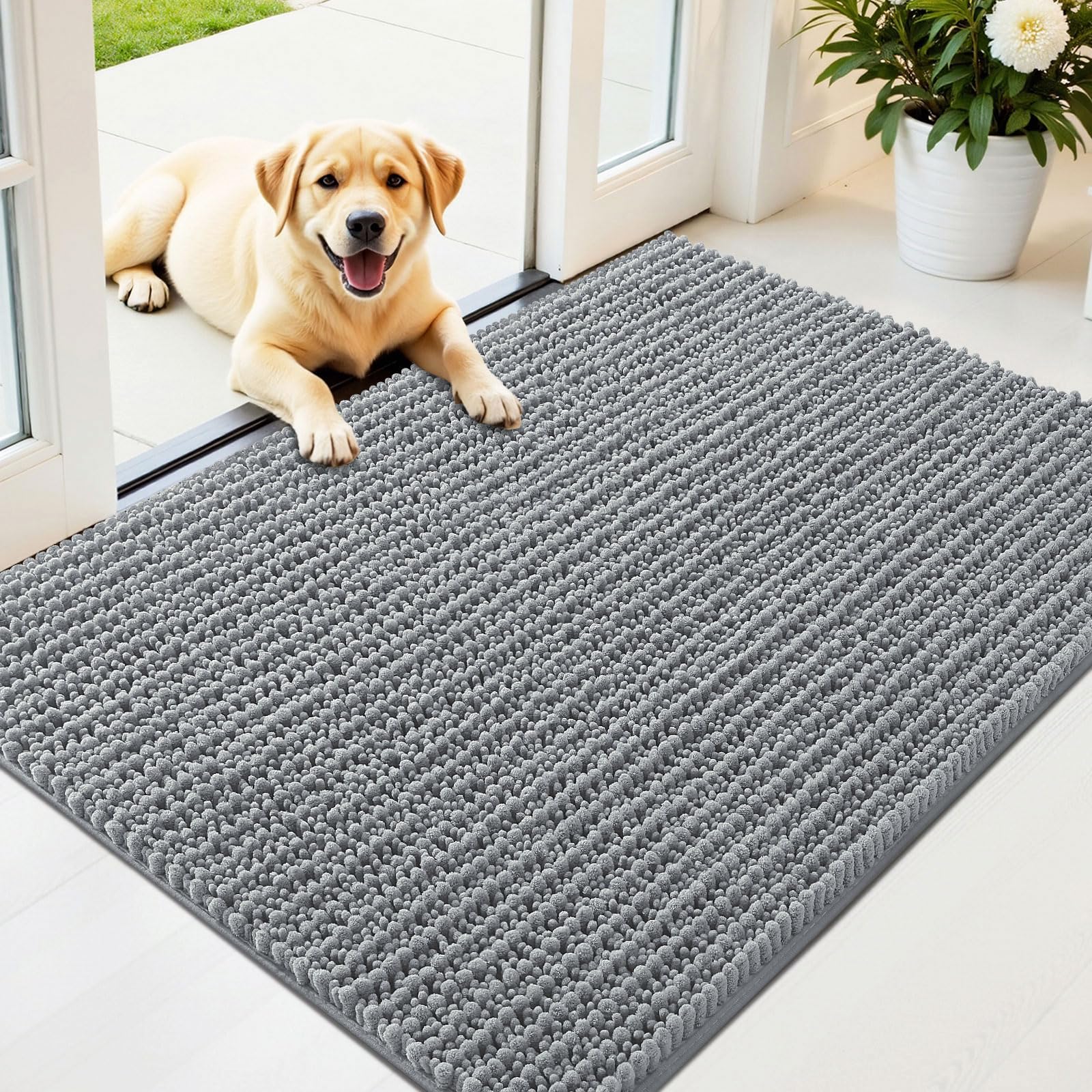 OLANLY Dog Door Mat for Muddy Paws 44x32, Ultra-Absorbent Chenille Mud Mat