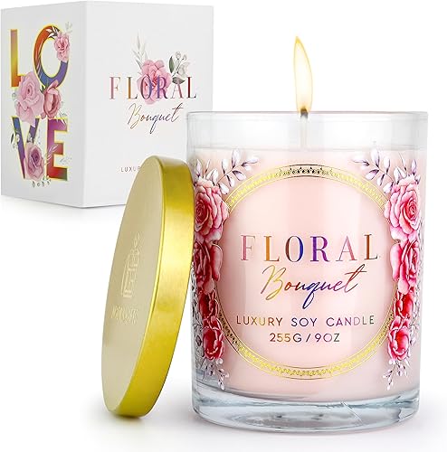 Rose Candle Velas perfumadas de lujo Aroma de ramo floral relajante 10% esencia de rosa para un aroma duradero Vela de soja 100% con mecha de