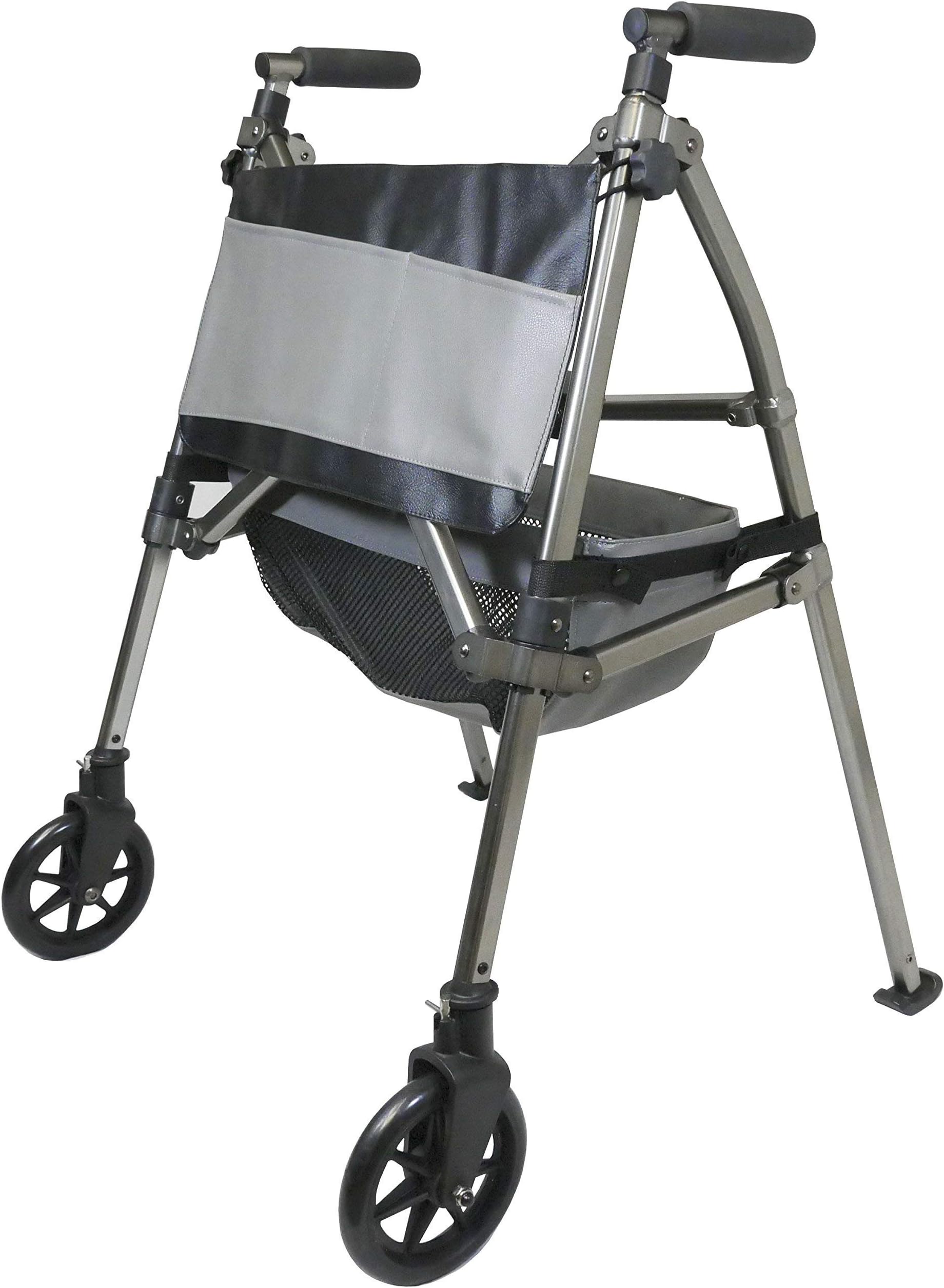Elite Travel Walker, Lightweight Folding Rolling-Walker with Swivel Wheels for Adults, Seniors, and Elderly, Compact Narrow Walking Aid, Height Adjustable with Ski Glides and Pouch