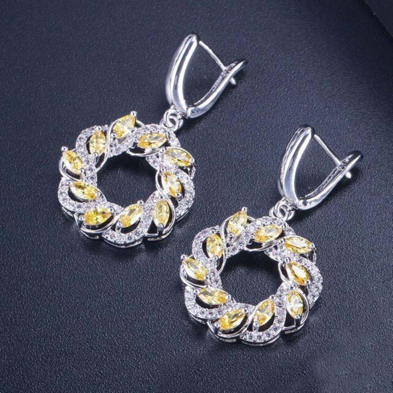 JFGCTYHXY Earrings, Zircons New Silver Color Green Blue Cubic Zirconia Crystal Long Dangling Round Big Hoop s For Women Jewelry(Yellow)
