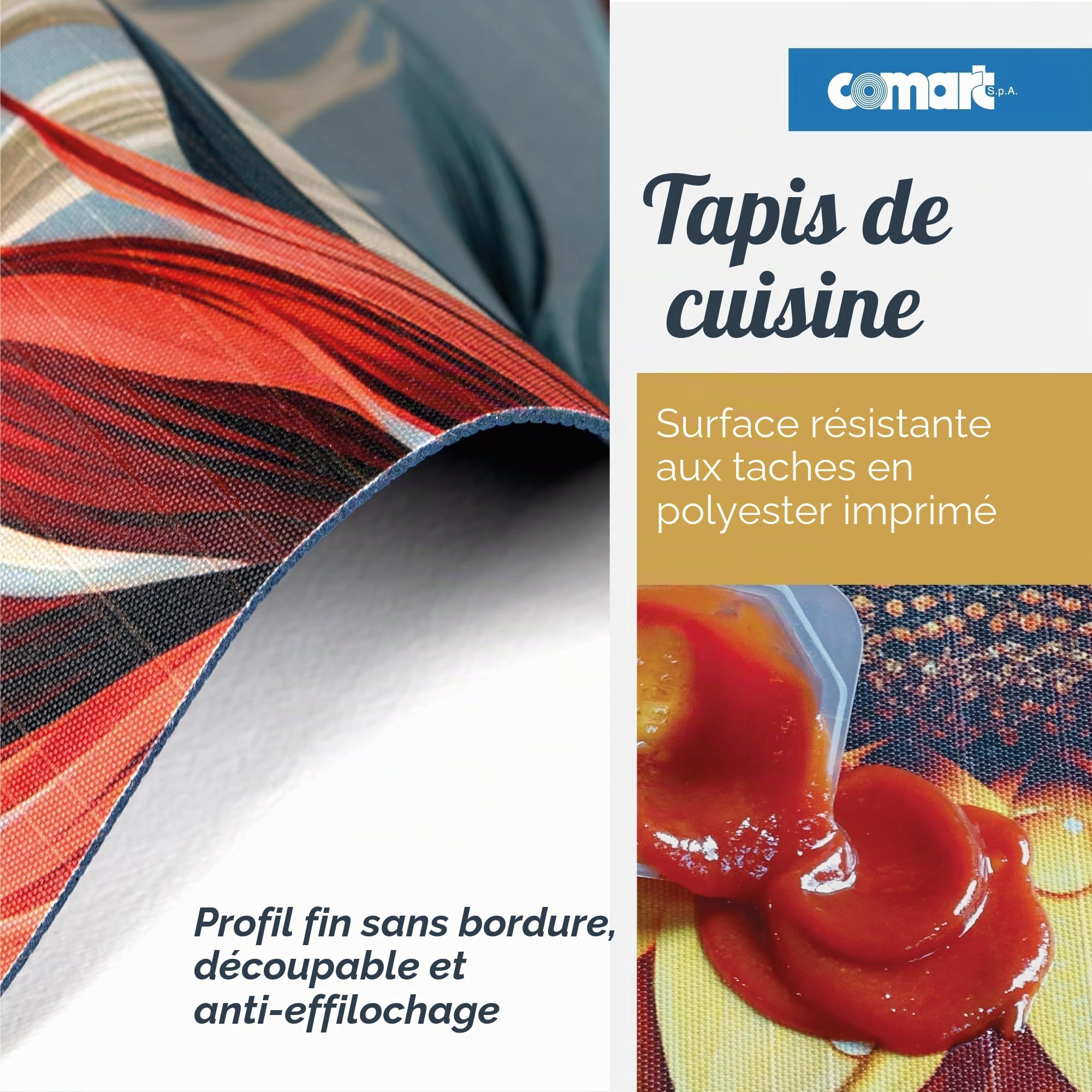 Comart - Tapis Cuisine Austin - Imperméable - 50x100 - Feuilles Tropicales