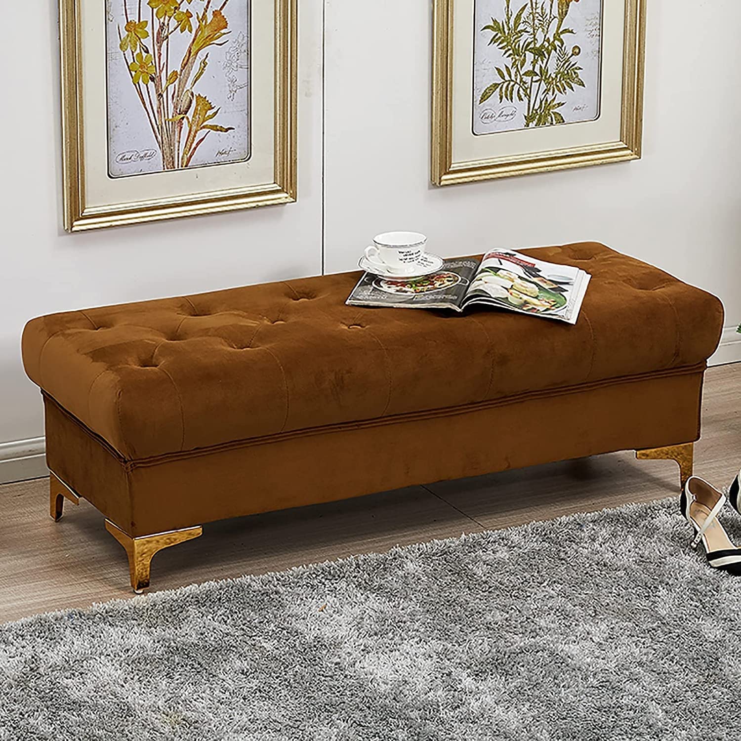 LWJSOCP Premium Velvet Storage Ottoman Bench Modern Upholstered Seat for Bedroom Living Room Hallway Multifunctional Footstool & Shoe Storage Solution