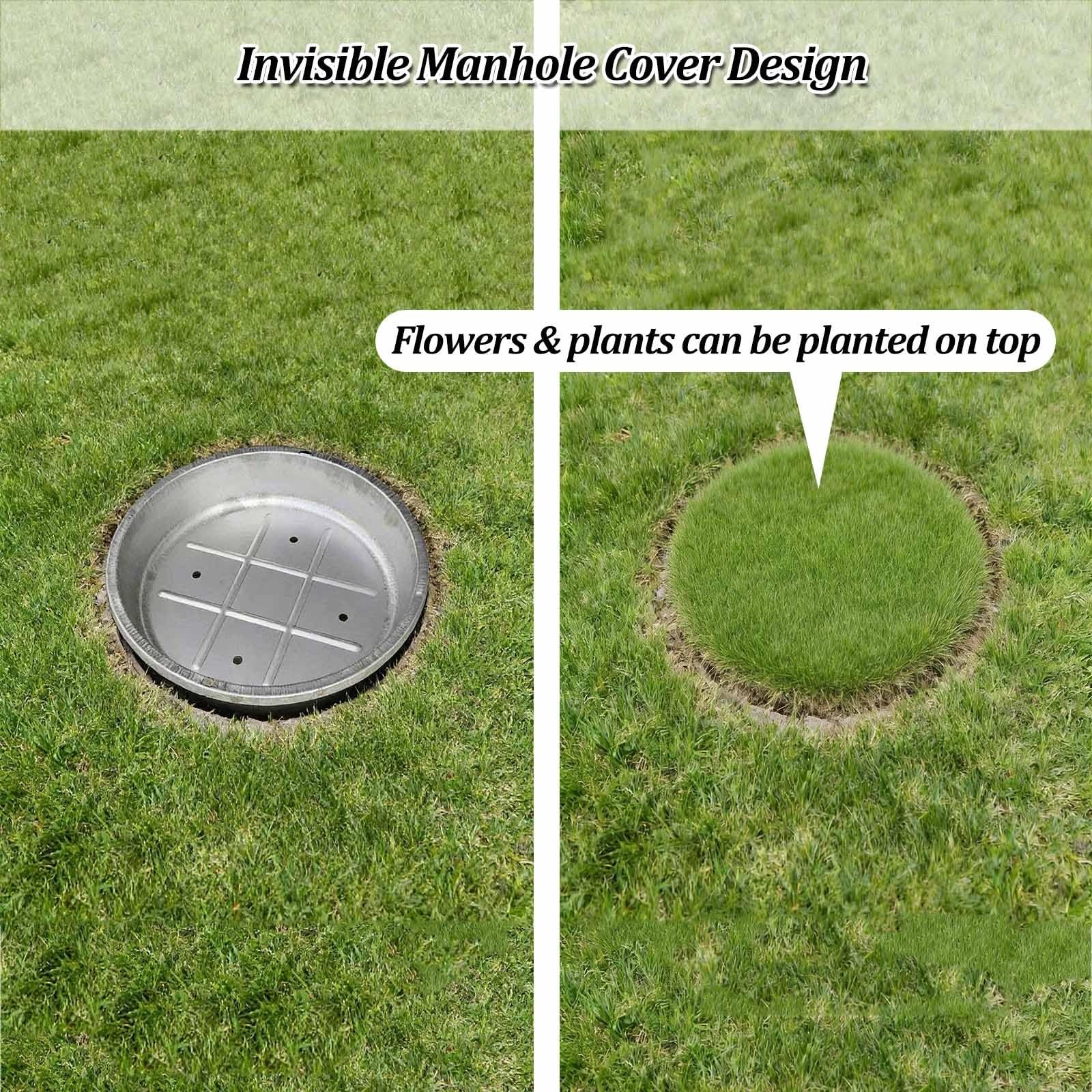 Coperchio Invisibile per pozzetto di ispezione con ispezione Integrata, Rotondo e Antiscivolo, Ideale per Giardini e Aree Verdi (70x70x13 cm) - Soluzione Resistente ed Elegante