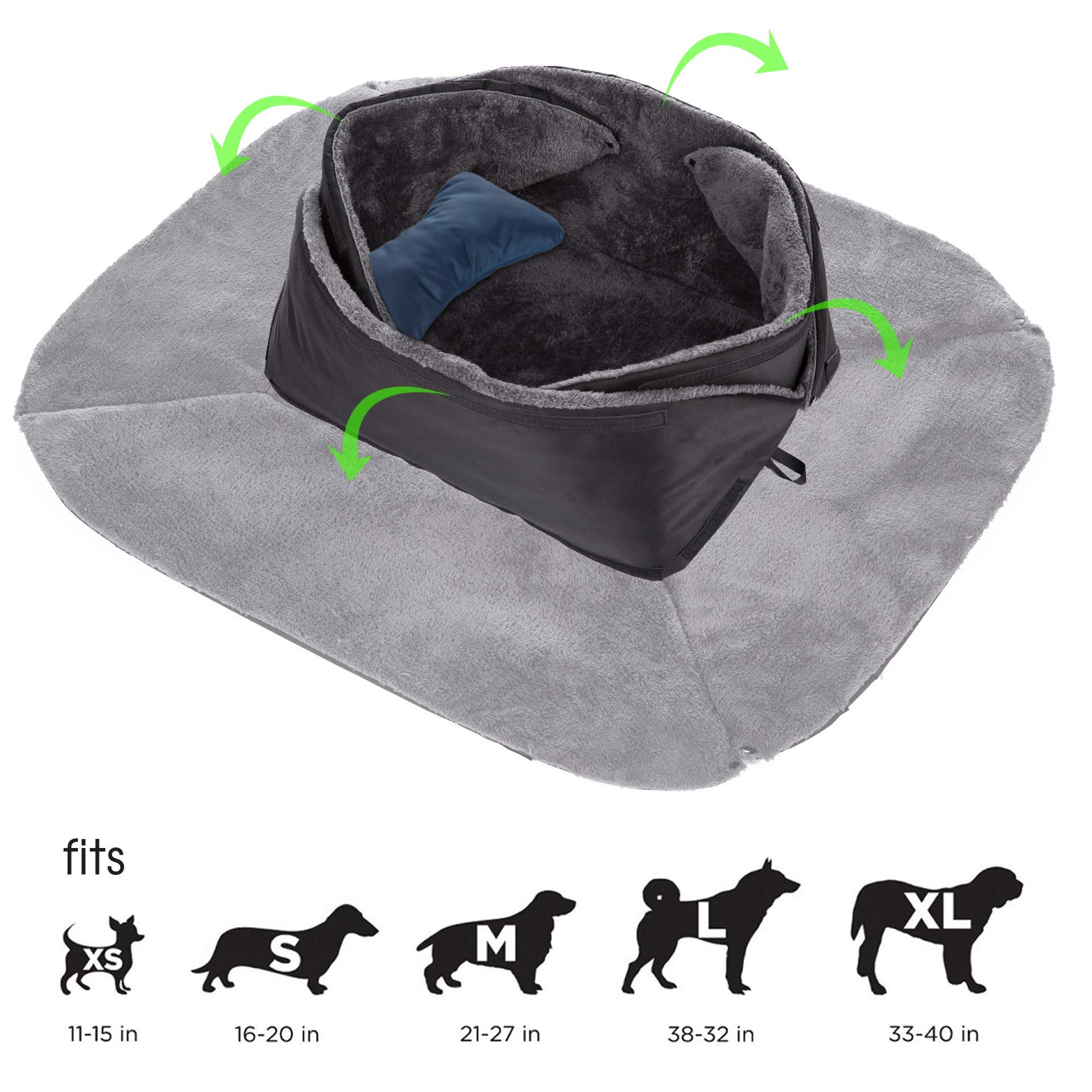 HPZ-PR America 3-in-1 Multi-Functions Convertible-Size Bolster Pad/Pillow Bed/Cuddler for Small/Medium/Large Dogs, Cats and Pets (from 17"x24" to 30"x40" expanded). Great for Pet Strollers.