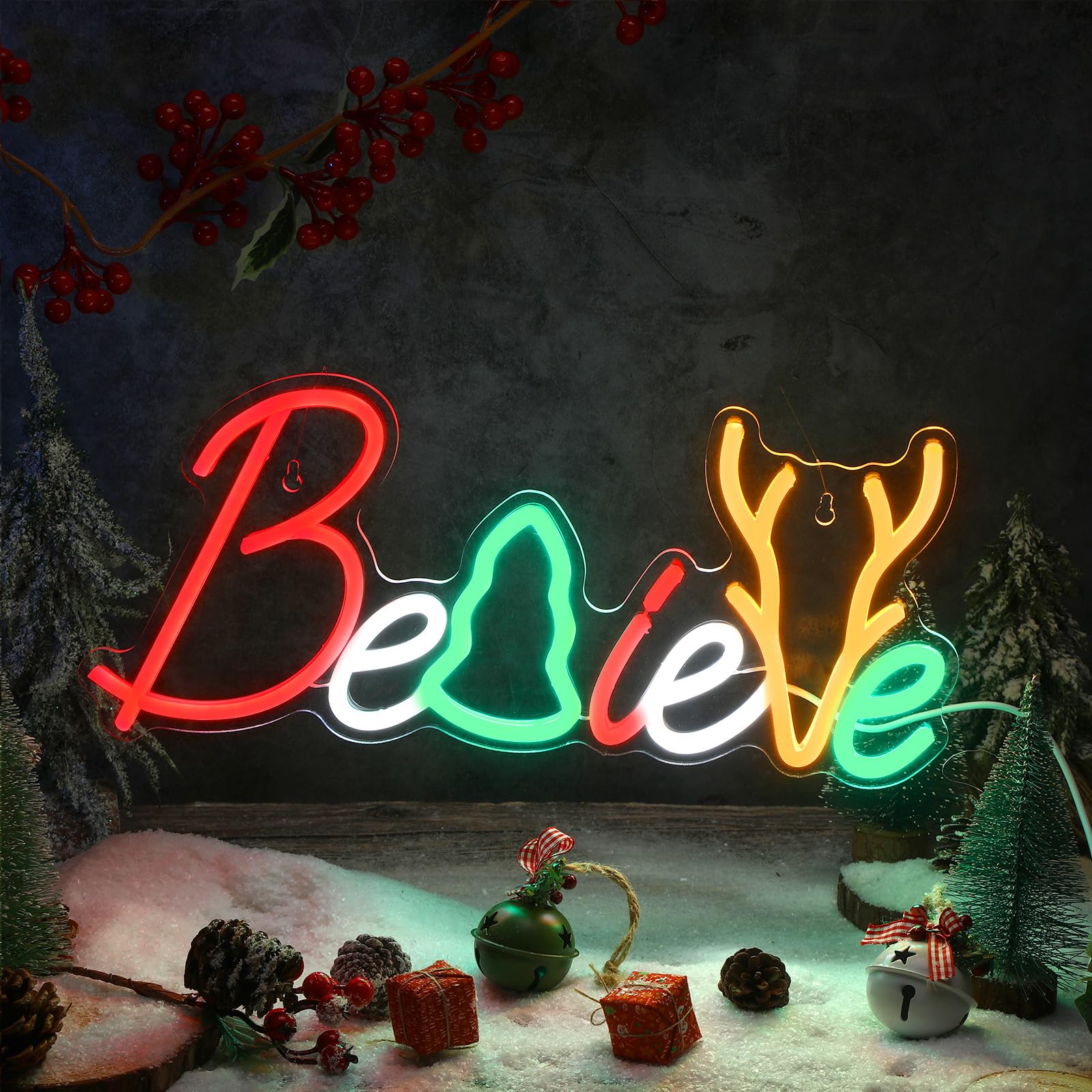 huquary christmas neon sign lighted believe led sign wall art decoration led sign neon light usb powered for christmas wedding ceremony party holiday decor gift