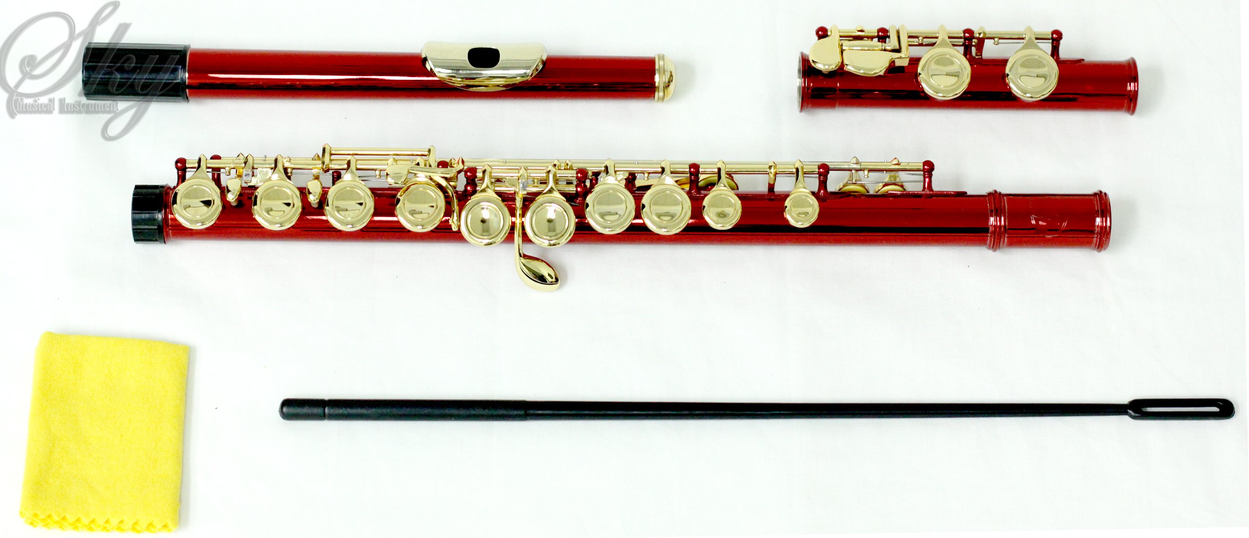 Sky C Flute with Lightweight Case, Cleaning Rod, Cloth, Joint Grease and Screw Driver - Red/Gold Closed Hole