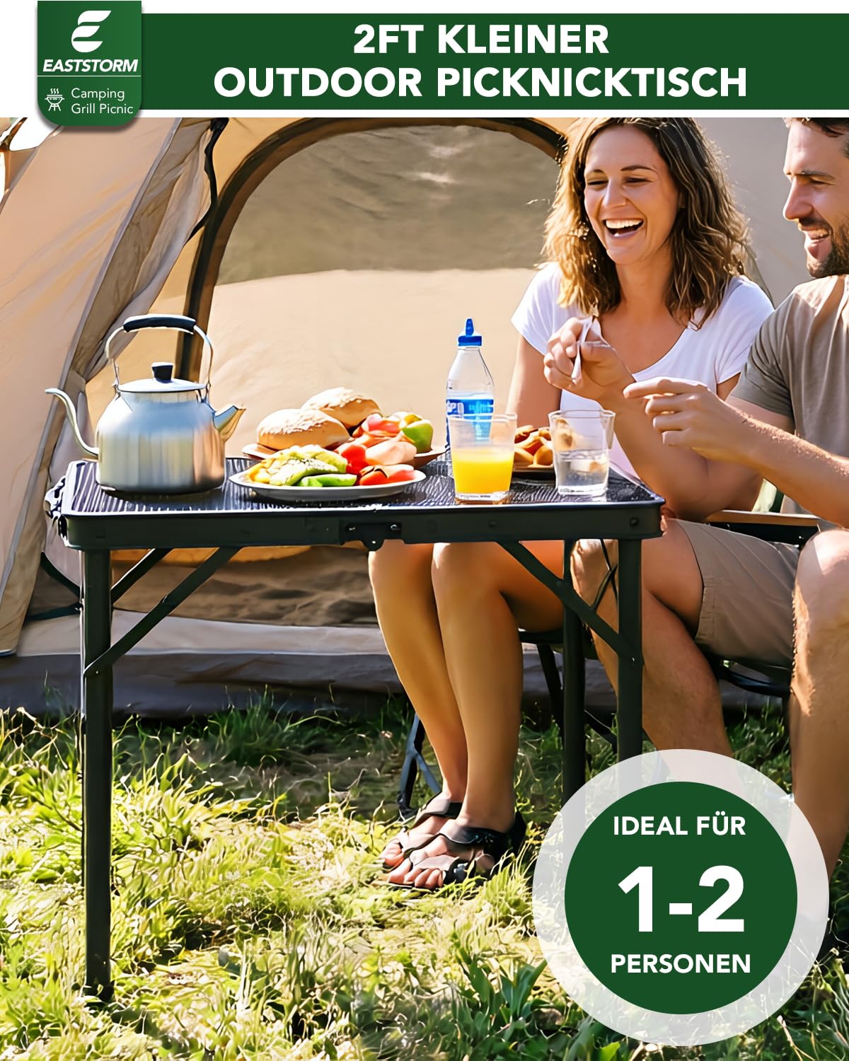 E EASTSTORM Klapptisch Grilltisch klappbar mit Metallgitter 60×40cm, 2 Höhenverstellbar – Leichter Klapptisch Klein für Grillen, Camping, Garten, Balkon, Angeln und Outdoor-Kochen(Schwarz)