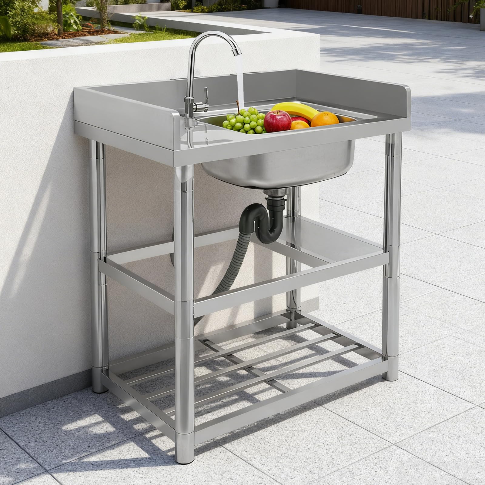 Fregadero independiente de acero inoxidable 80x50x80 cm con grifo para cocina