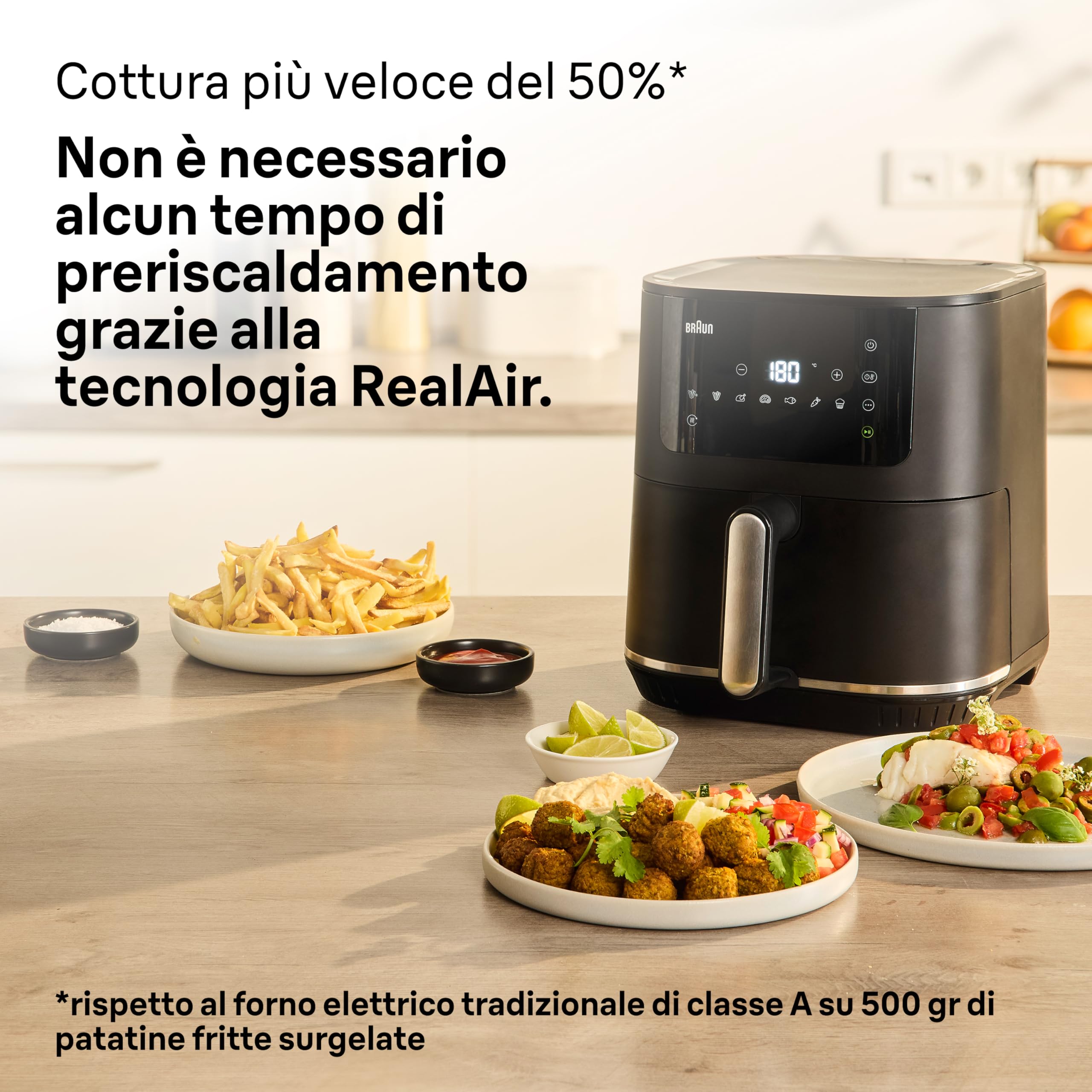 Braun MultiFry 5 - Friggitrice ad aria calda per cottura a basso contenuto di grassi, facile preparazione con 8 programmi di cottura, cestello di cottura senza PFAS con capacità 6L, da 80 °C a 200 °C