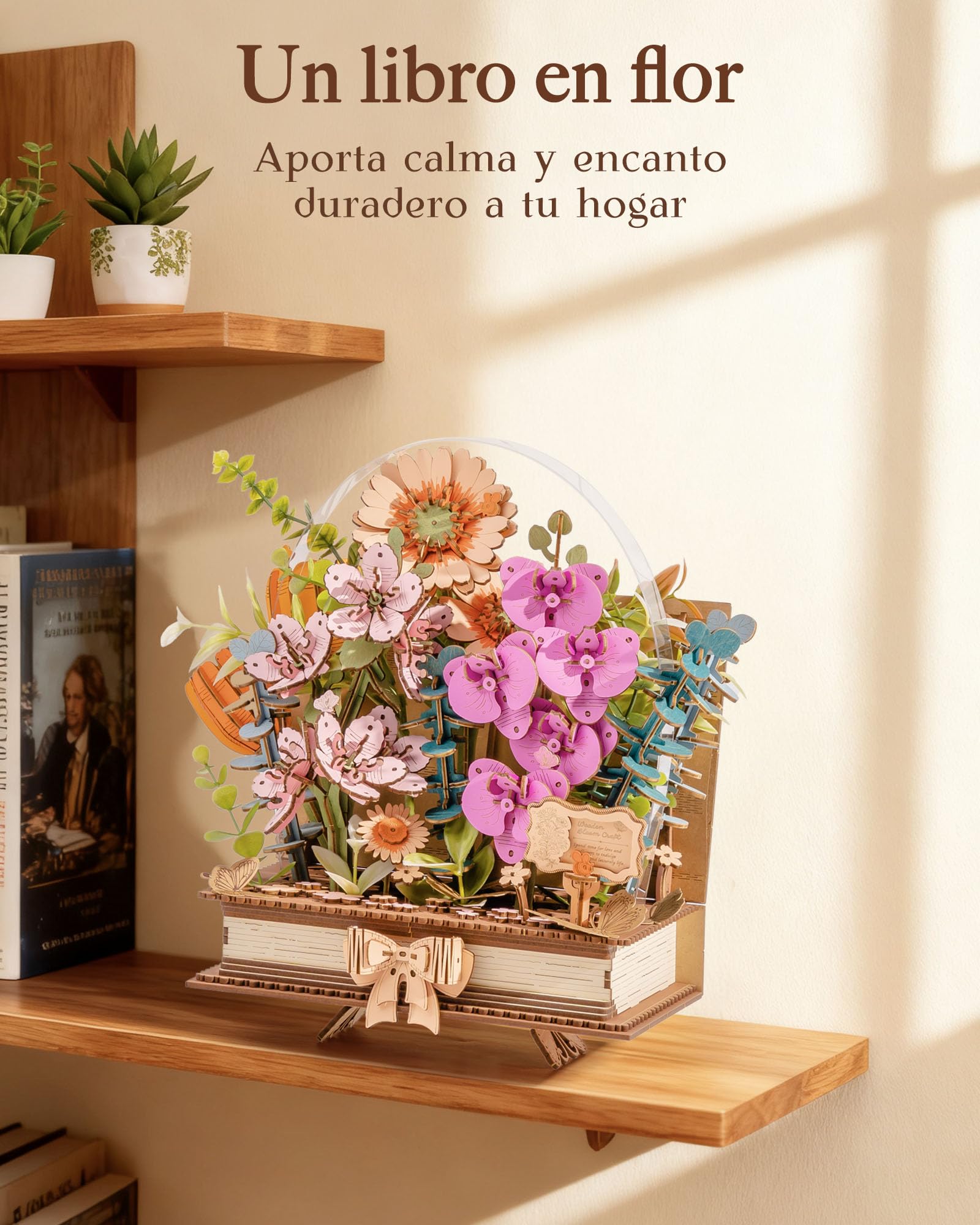 ROWOOD Rompecabezas de madera 3D con flores, libro de floración, ramo de flores DIY, kit de manualidades creativas para adultos, rompecabezas de flores de madera decorativas, regalo para mujeres y