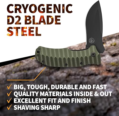 Miniatura 2 de Off-Grid Knives - Rapid Fire Ranger, cuchillo de campamento y caza, hoja de acero Cryo D2 con balanzas de oliva G10 y clip súper profundo,