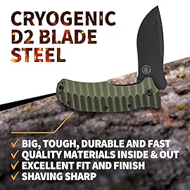 Off-Grid Knives - Rapid Fire Ranger, Camping & Hunting Knife, Cryo D2 Blade Steel with Olive Drab G10 Scales, Deep Clip, Left or Right Carry, Survival, Hiking, Fishing, Boating, Bushcraft