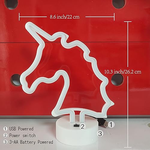 Miniatura 4 de JYWJ Letrero de neón de unicornio con base de soporte, luz de neón alimentada por USB o 3 pilas AA, decoración de mesa LED, decoración de pared de