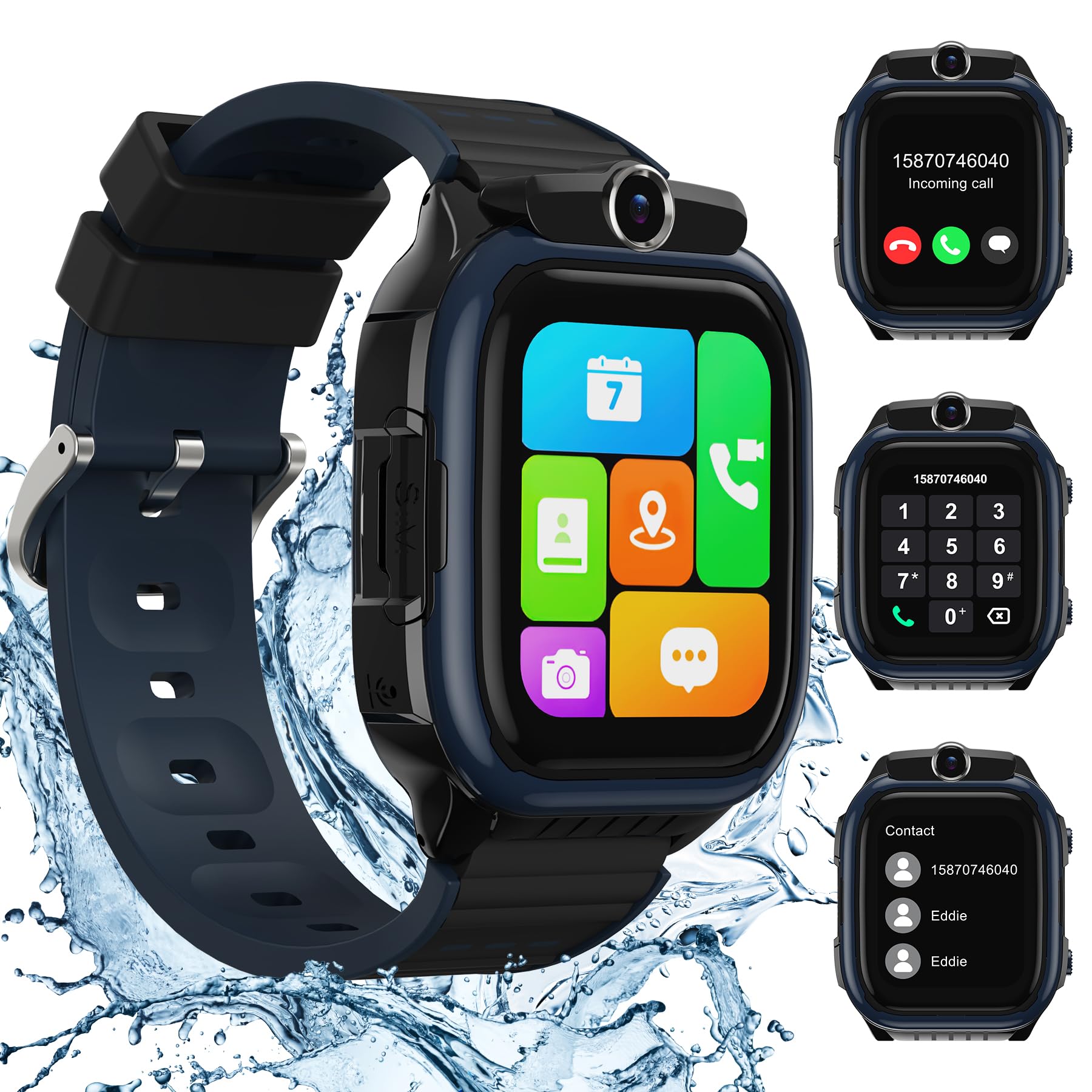 AstraMinds 4G Reloj Inteligente NiƱo, Smartwatch NiƱos con GPS y telƩfono, videollamada, SOS, IP67 Impermeable, Despertador, Kids Smartwatch para niƱas y niƱos de 3 a 12 aƱos (K61Negro)