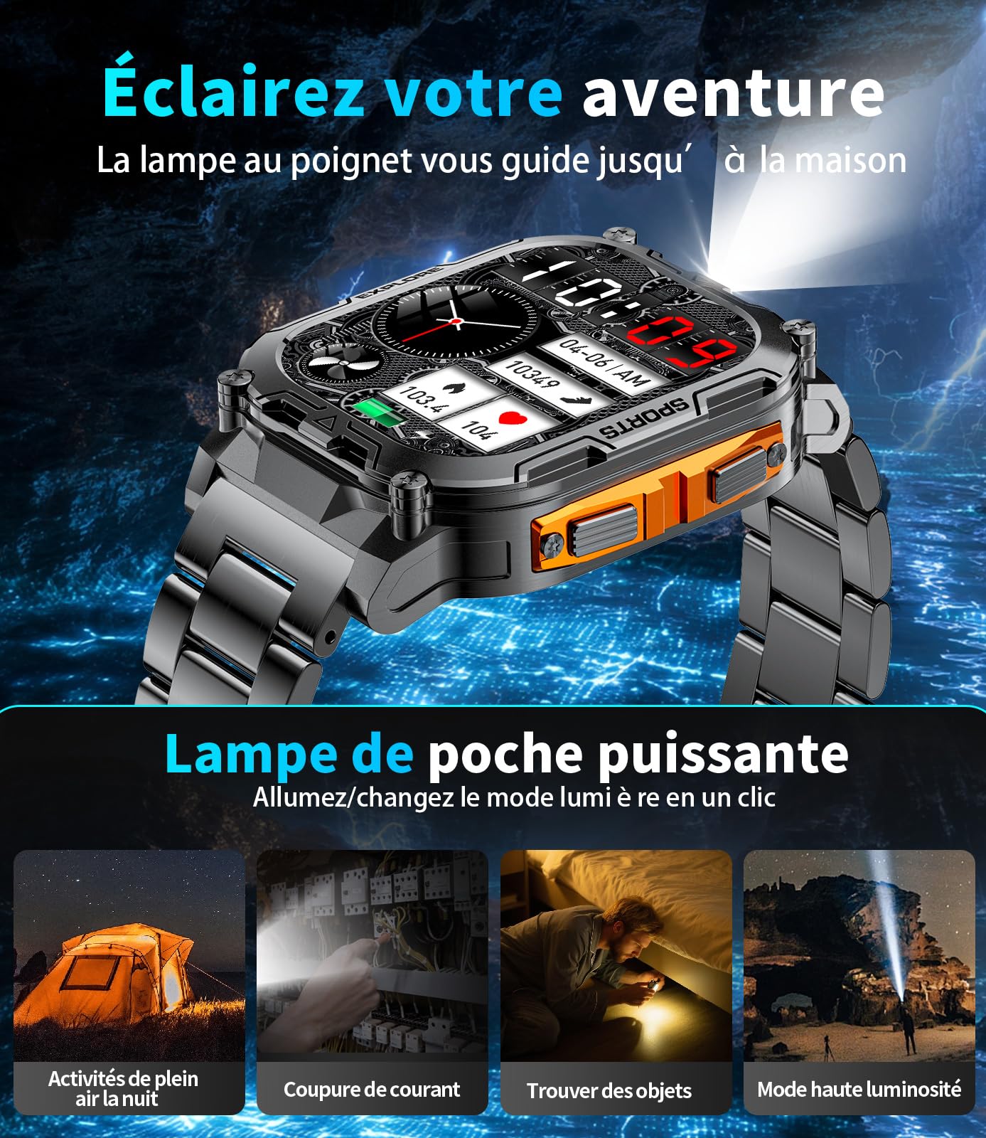 Montre Connectée Homme avec 1000 mAh,2.01'HD Grand Écran Fitness Tracker avec Sommeil/Fréquence Cardiaque,Podomètre,IP68 étanche Sport Smartwatch Homme pour Android iOS (Argenté)