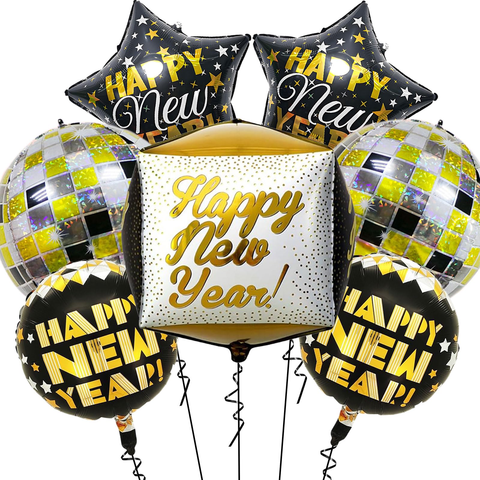 7Pcs New Years Balloons - 22 Inch Happy New Year Balloons for Happy News Year Decorations 2026 - Disco Foil Balloon for News Years Eve Party Supplies 2026