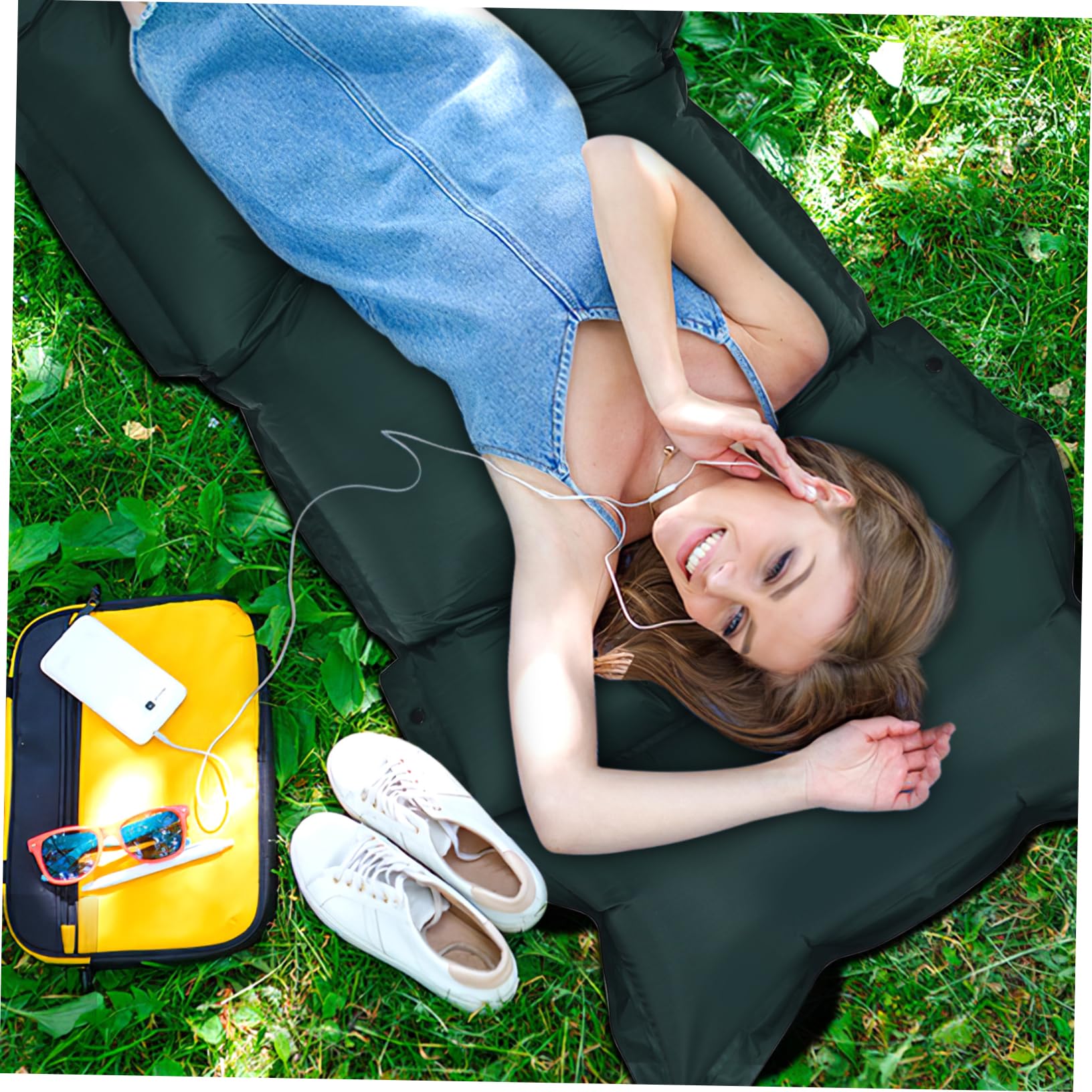 Camping Mat Sleeping Pad for Camping Cooling Mattress Topper Camping Sleeping Cushion Tent Memory Foam Mattress Topper Plane Futon Self Inflating Mattress Kit Cot Green