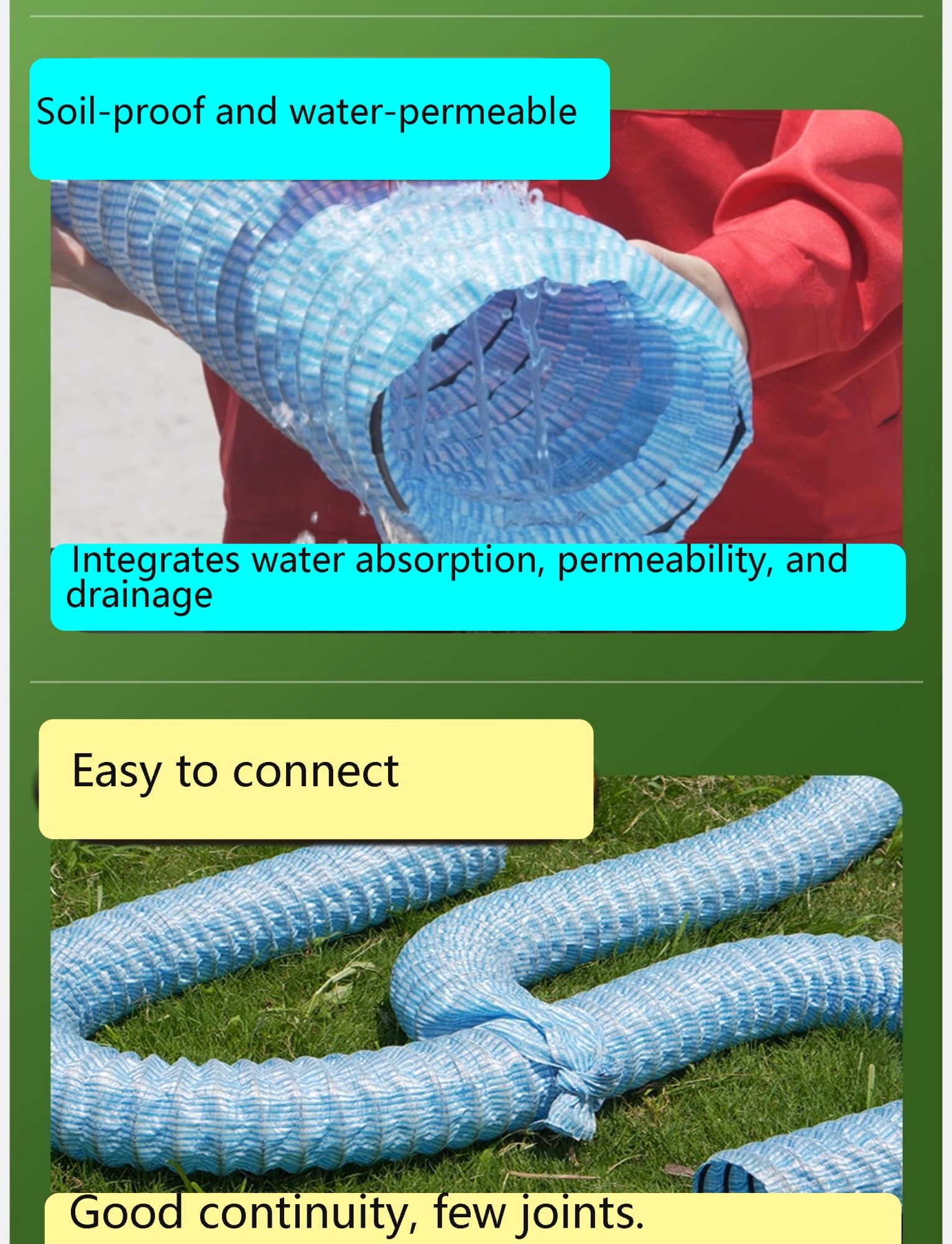French - Tubo de drenaje perforado corrugado de 50 mm / 2in, para uso en jardín y subterráneo, solución eficiente de gestión del agua