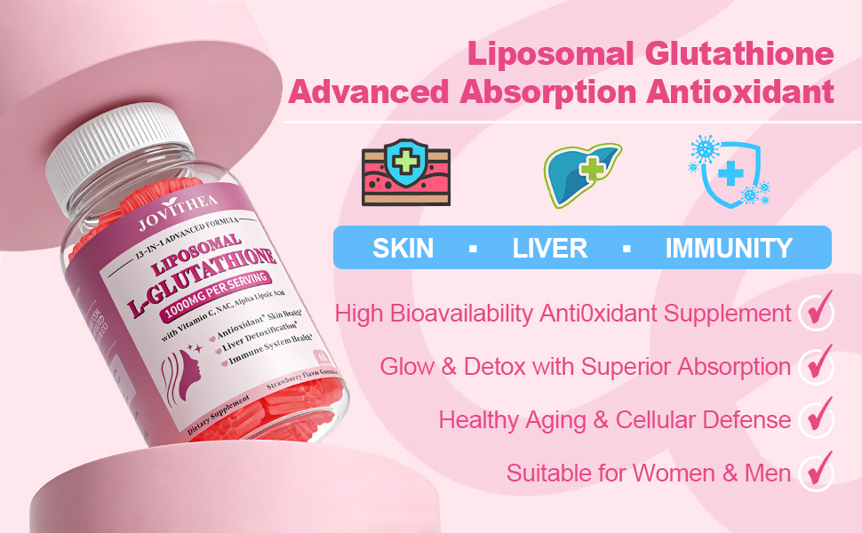 2 Pack Liposomal Glutathione Gummies 1000mg, High Absorption Glutathione Supplement with Vitamin C, Milk Thistle for Skin Health, Liver Detox & Immune, Vegan, Sugar Free, Strawberry Flavor, 120 Count : Health