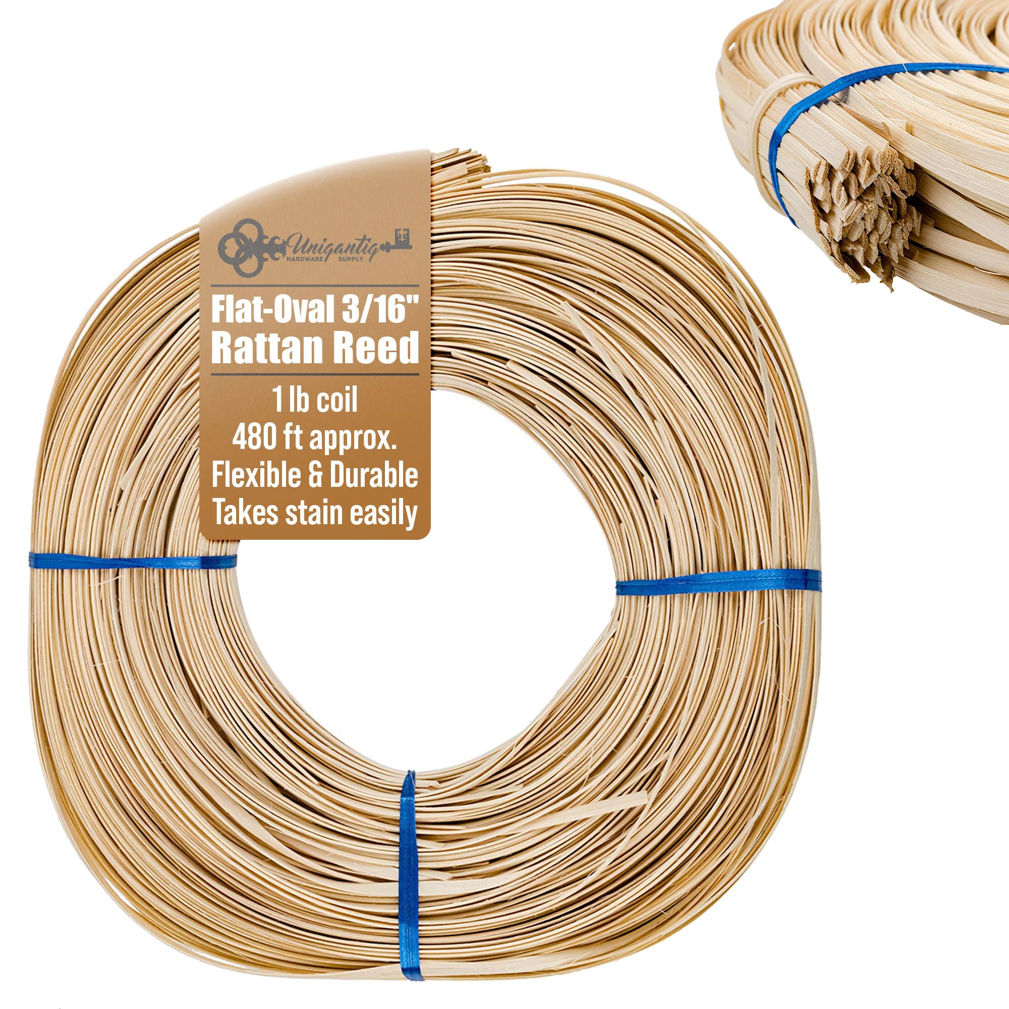 # 2-3/16" Flat-Oval Reed | 1 Pound Coil | Rattan Reed for Basket Weaving and Wicker Furniture Making | Basketry, Wicker Weaving and Wicker Repair Supplies | UA-316FOR-image-14
