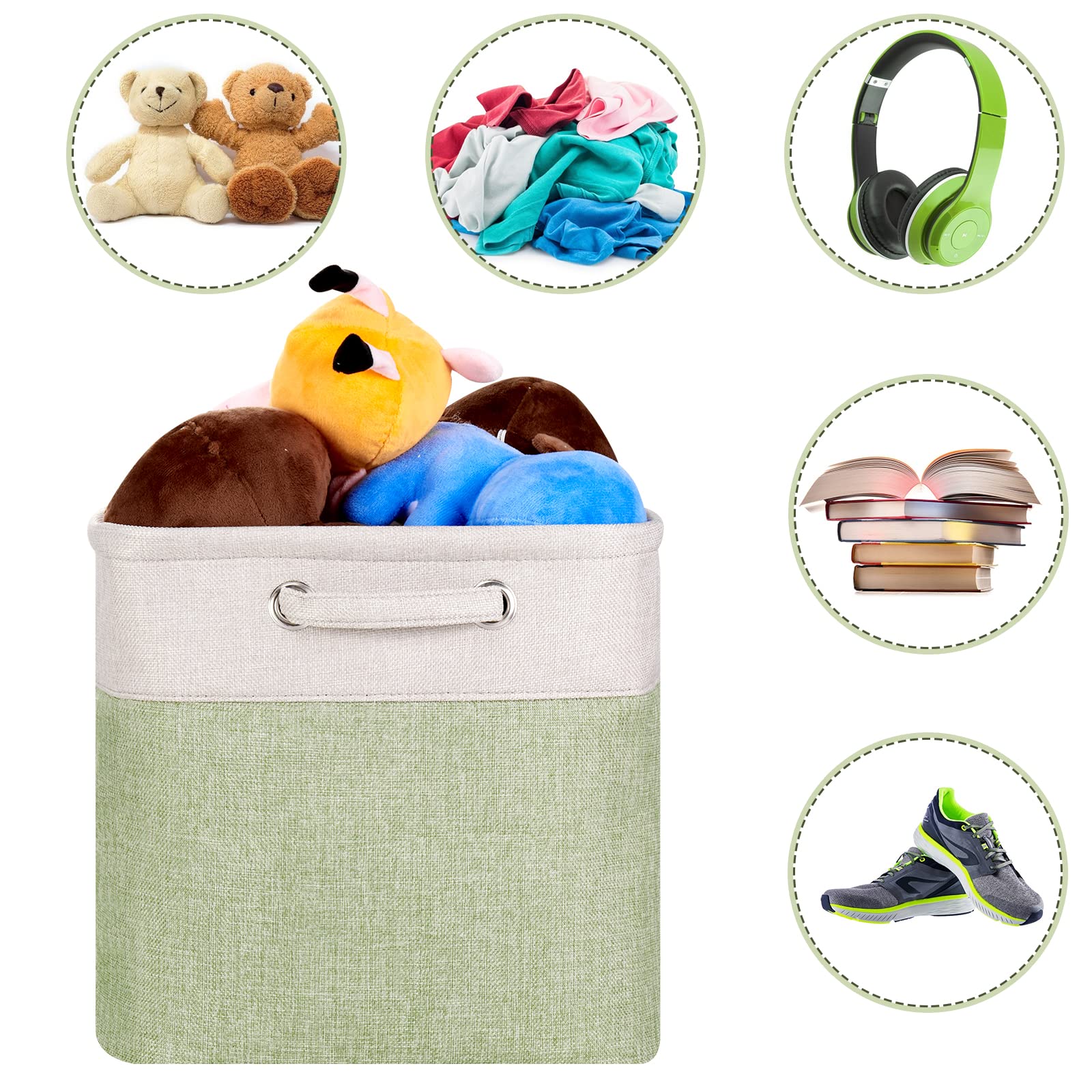 Sy-6 Aufbewahrungsboxen, faltbar, 33 cm, Hellgrün und Silber, Khaki, Patchwork-Aufbewahrungskörbe, Würfelaufbewahrungskörbe, mit Griff, Würfeleinsätze, 3 Stück/Pack, Sy-6