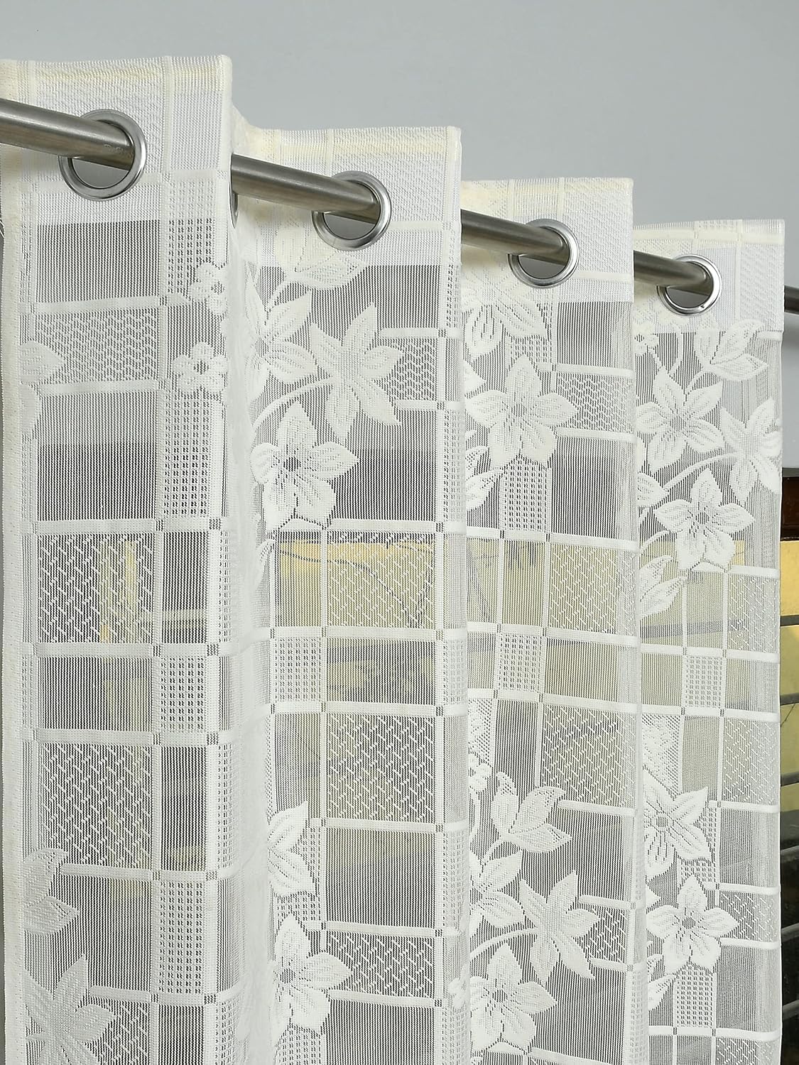 Galaxy Home Decor Sheer Transparent Net Floral Curtains for Long Door 8 Feet, Pack of 1, Cream