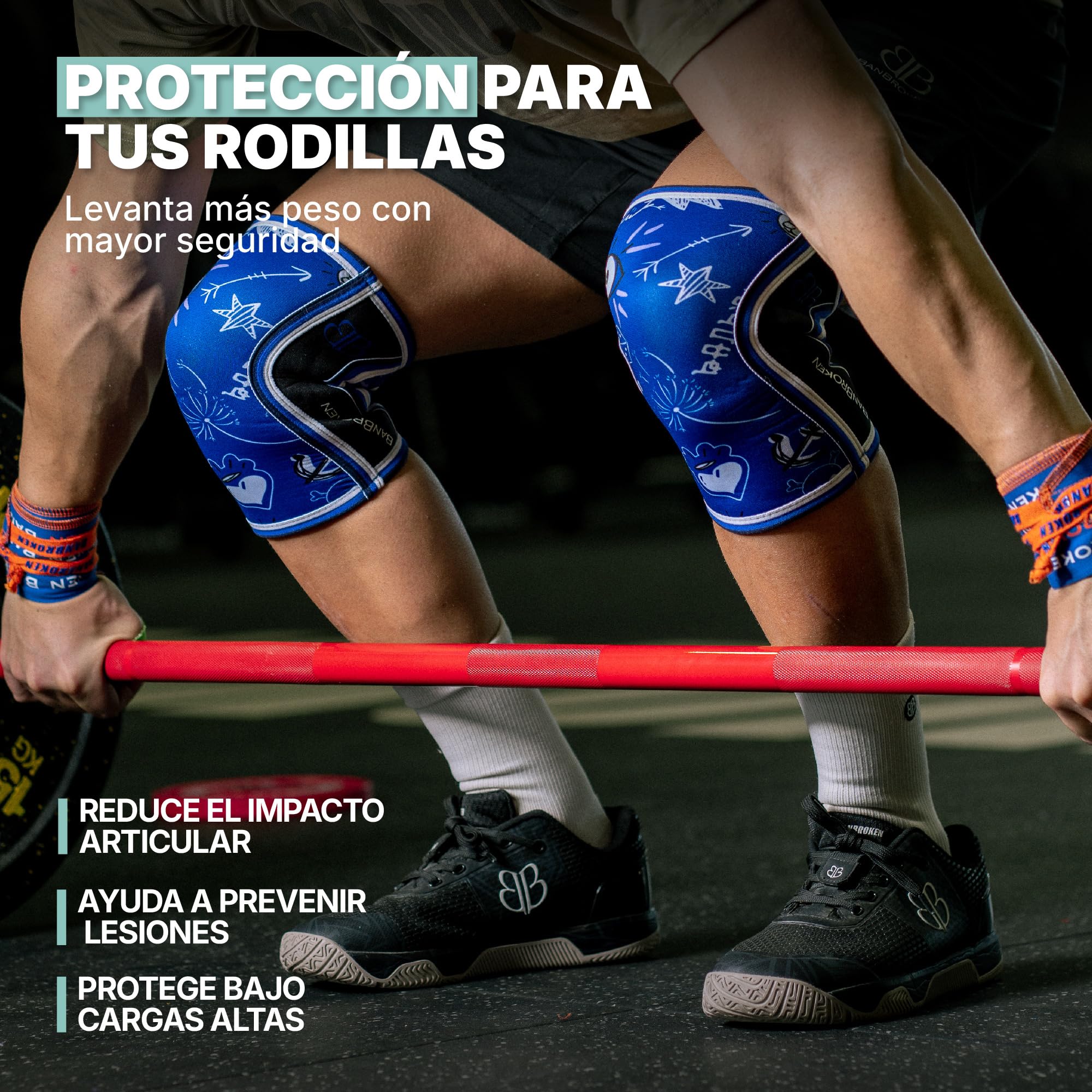 Banbroken | Rodilleras de Neopreno | Cross Training y Powerlifting | Soporte para menisco y ligamento | Para Levantamiento de pesas | 5 mm | 2 uds | XS | Azul