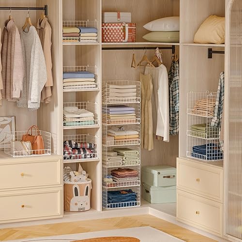 Miniatura 6 de Organizadores de armario apilables de 6 niveles y estantes de almacenamiento, organizador de estantes de armario, cestas plegables para