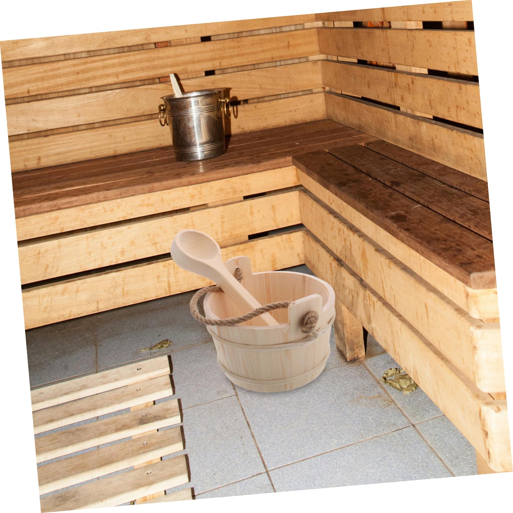 Ciieeo Secchio Sauna in Legno Mestolo, Set Portatile Beige per Bagno
