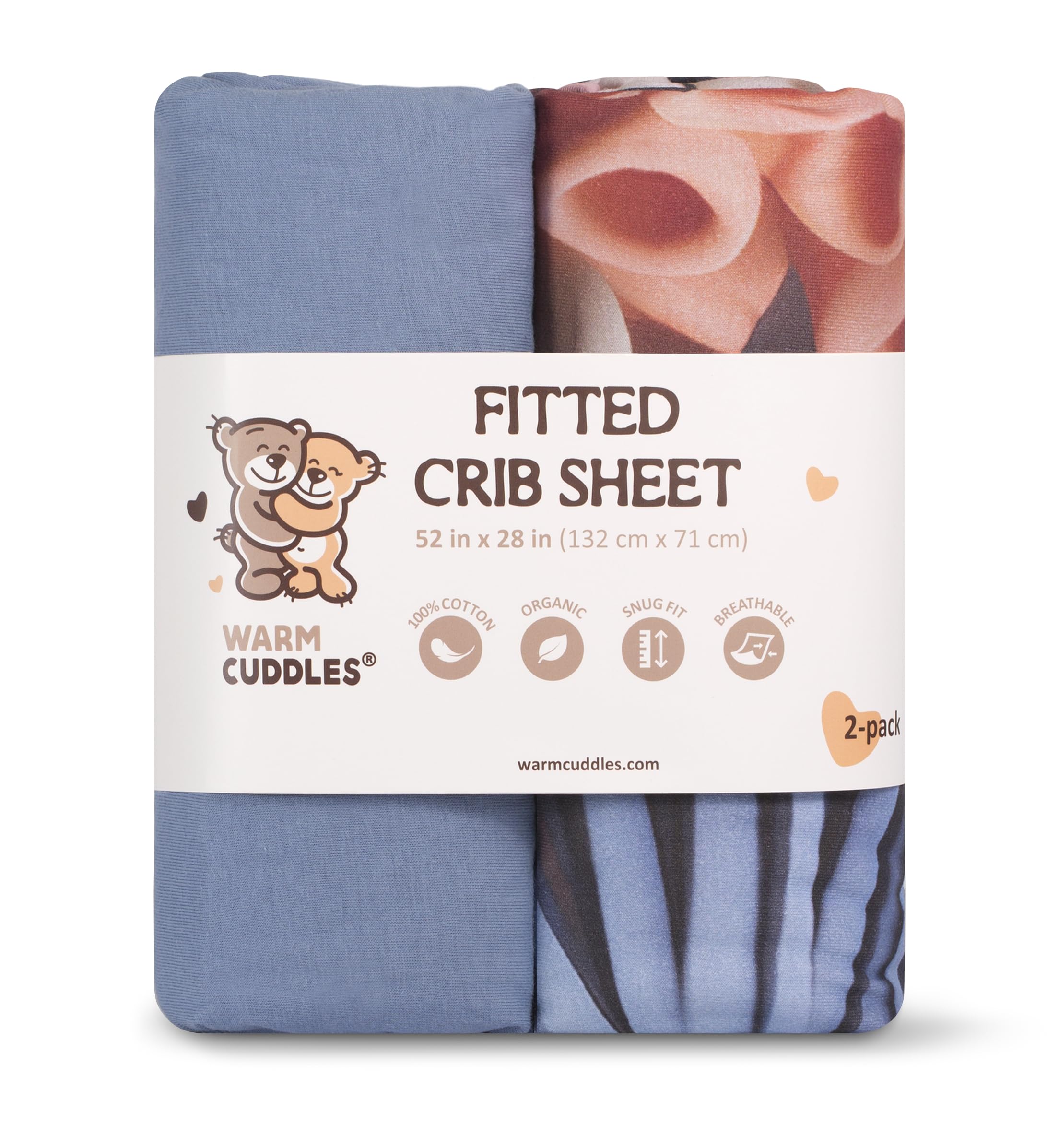 Lenzuolo per culla organico, 100% cotone, lenzuolo standard per culla (132 x 71 cm), lenzuolo con angoli per culla per bimbi e ragazzi neutri, lenzuola per bambini (fiore blu 3D)