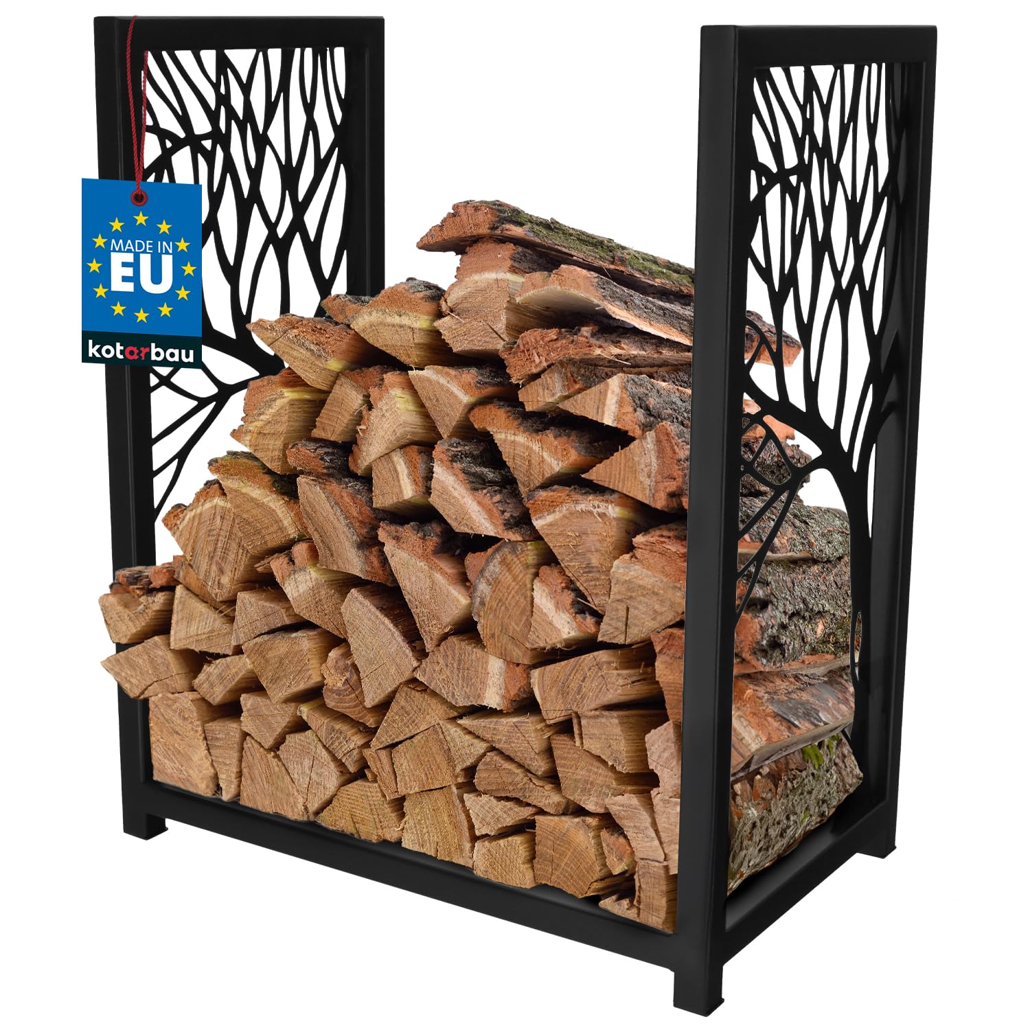 KOTARBAU® Leñero Interior - Cesta Leña Chimenea - Acero Revestido - 50 x 30 x 60 cm - Soporte para Leña - Moderno - Decorativo - Almacenamiento - Robusto - Negro