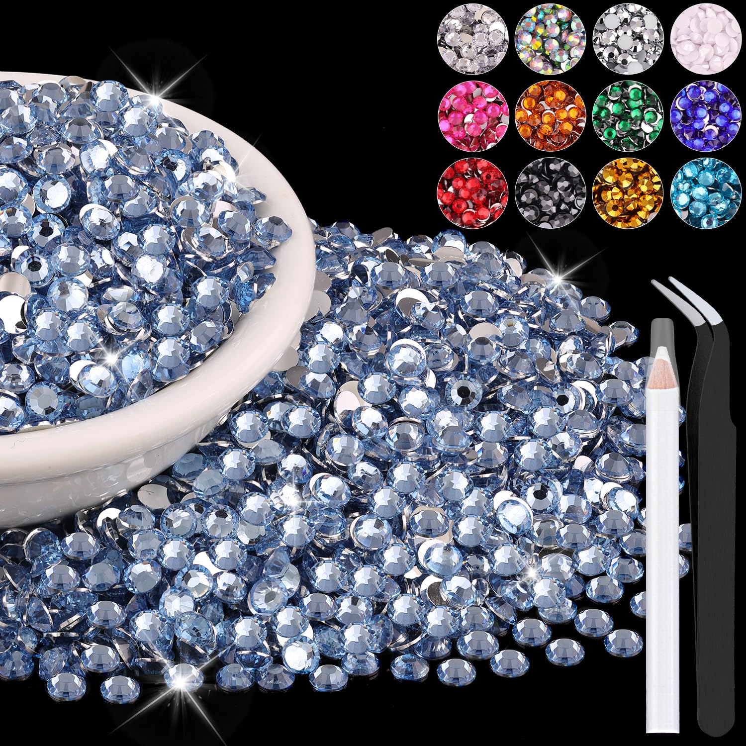 6000PCS 4mm Resin Rhinestones in Bulk (Light Blue), Bedazzling Flatback Crystals Rhinestones for Crafting DIY Nail Decoration, Gems Diomand Charms for