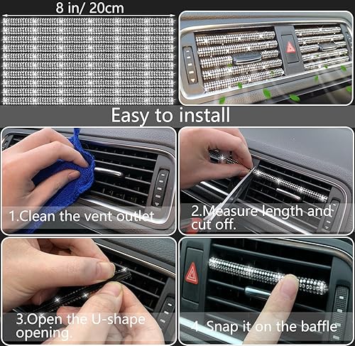 Miniatura 15 de NBTEPEM - Juego de 27 accesorios brillantes de automóvil para mujer, funda de volante de ajuste universal de 15'', marco para placa, soporte