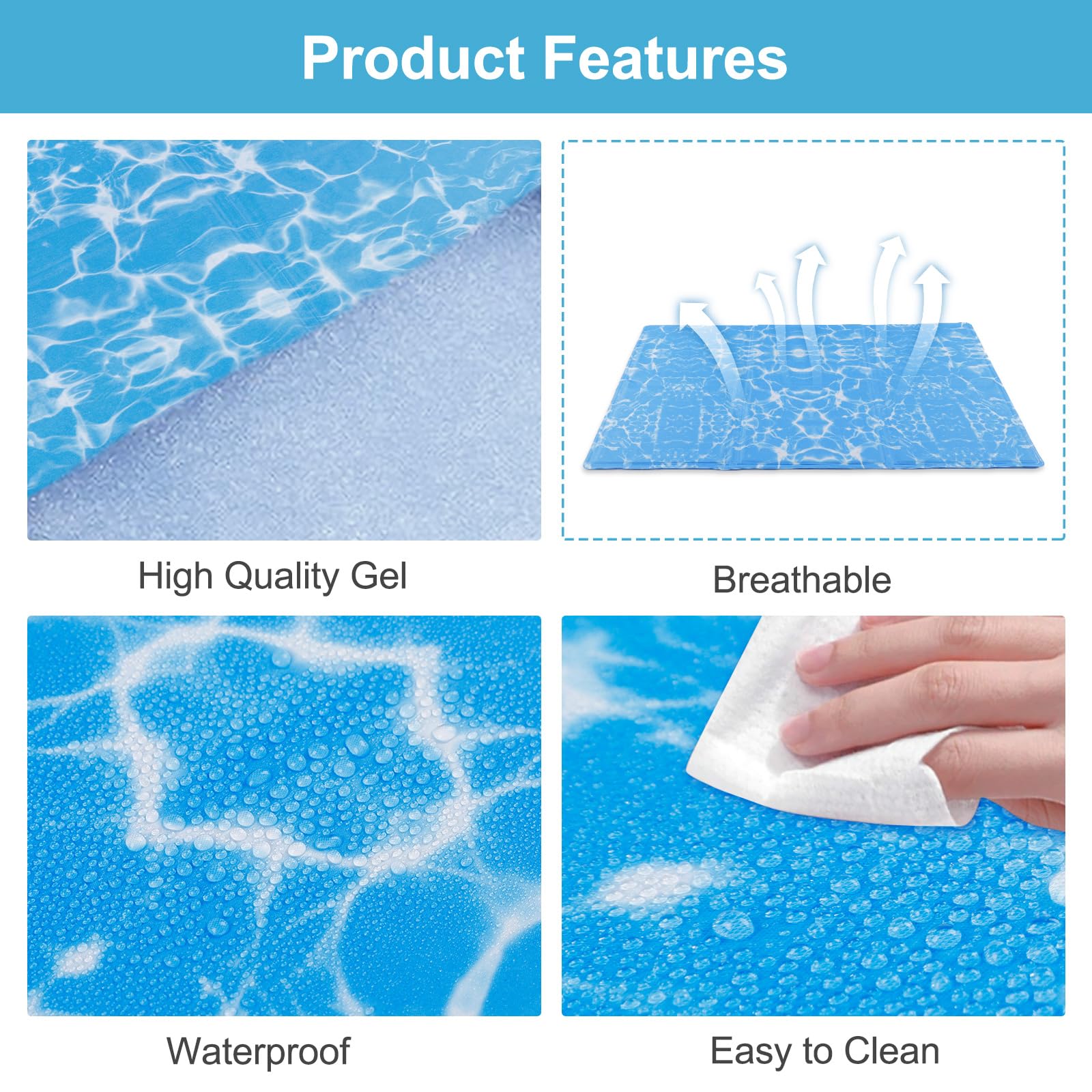 DEWEL Tappetino Refrigerante Cani e Gatti, Materassino Cane 50 x 90 cm, Adatto per Animali Domestici di Peso Inferiore a 25 kg, Raffreddamento Estivo del Lettino per Cani, Blu