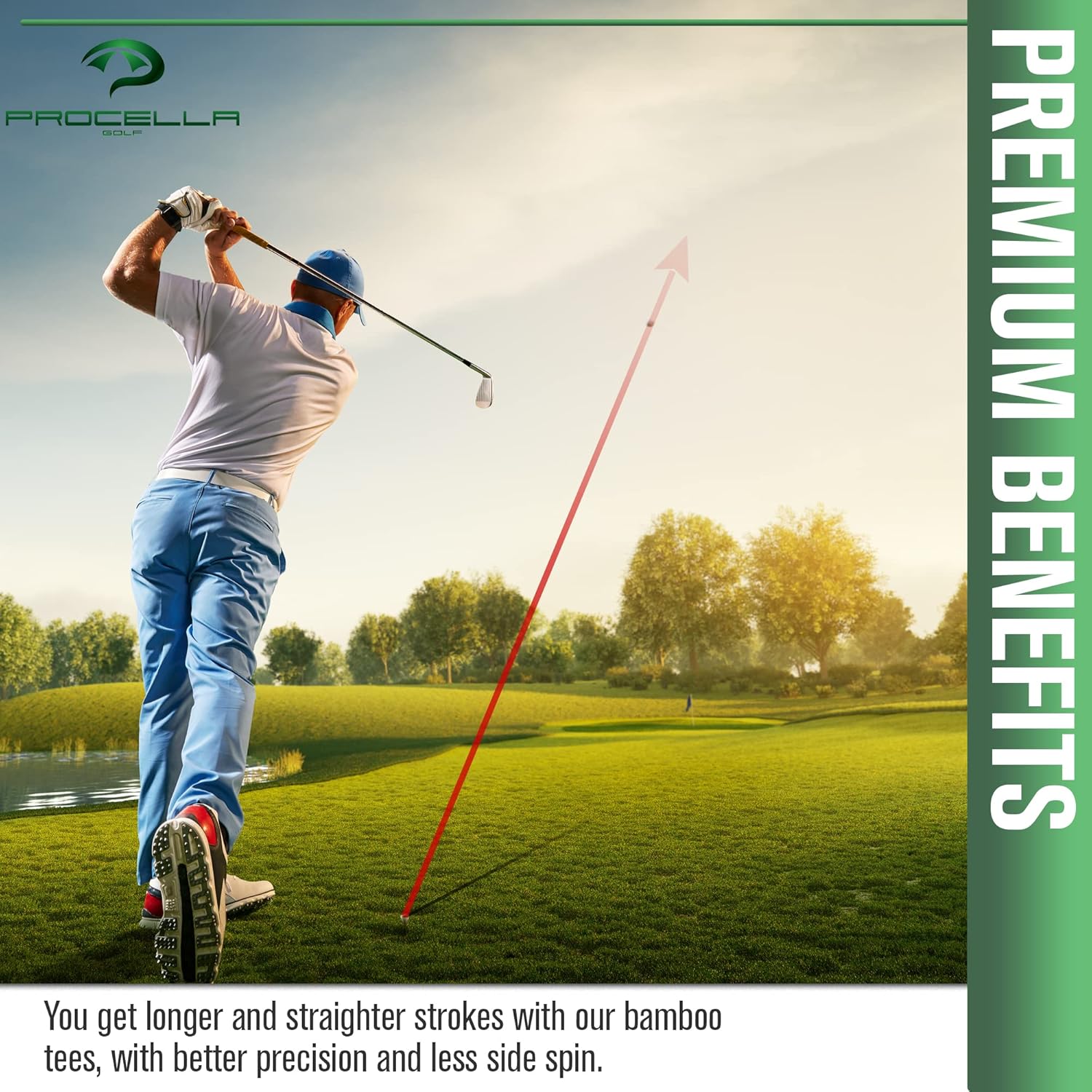 review Procella Golf Tees 2 ¾ Professional Natural Bamboo Tee for Men and Women | Reduces Side Spin and Friction | More Durable and Stable Than Wood Tees | Eco-Friendly Biogradable Material | Pack of 100