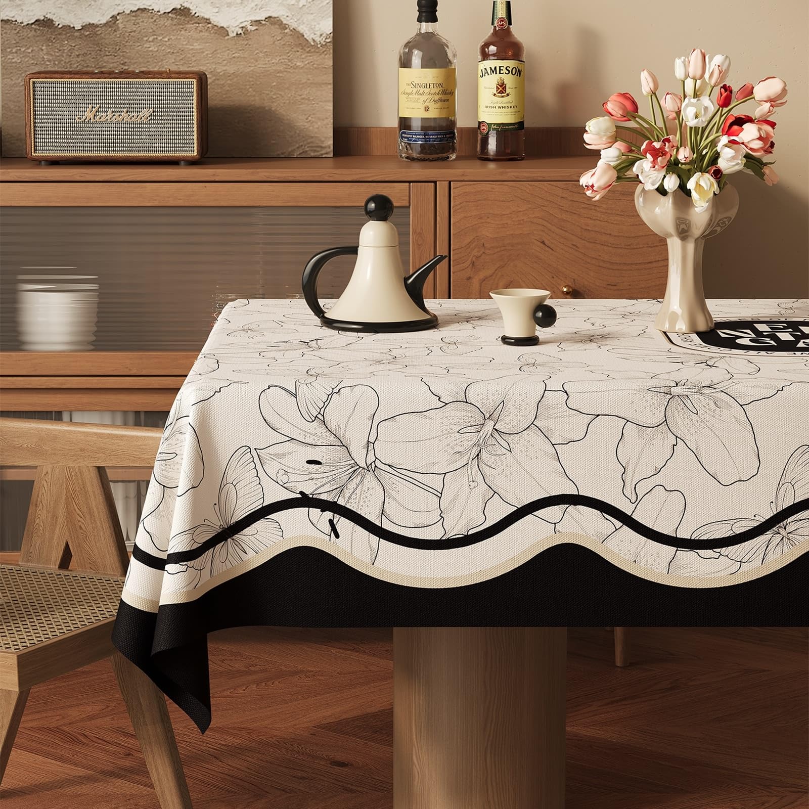Tovaglia rettangolare in PVC, 120 x 180 cm, colore beige e bianco