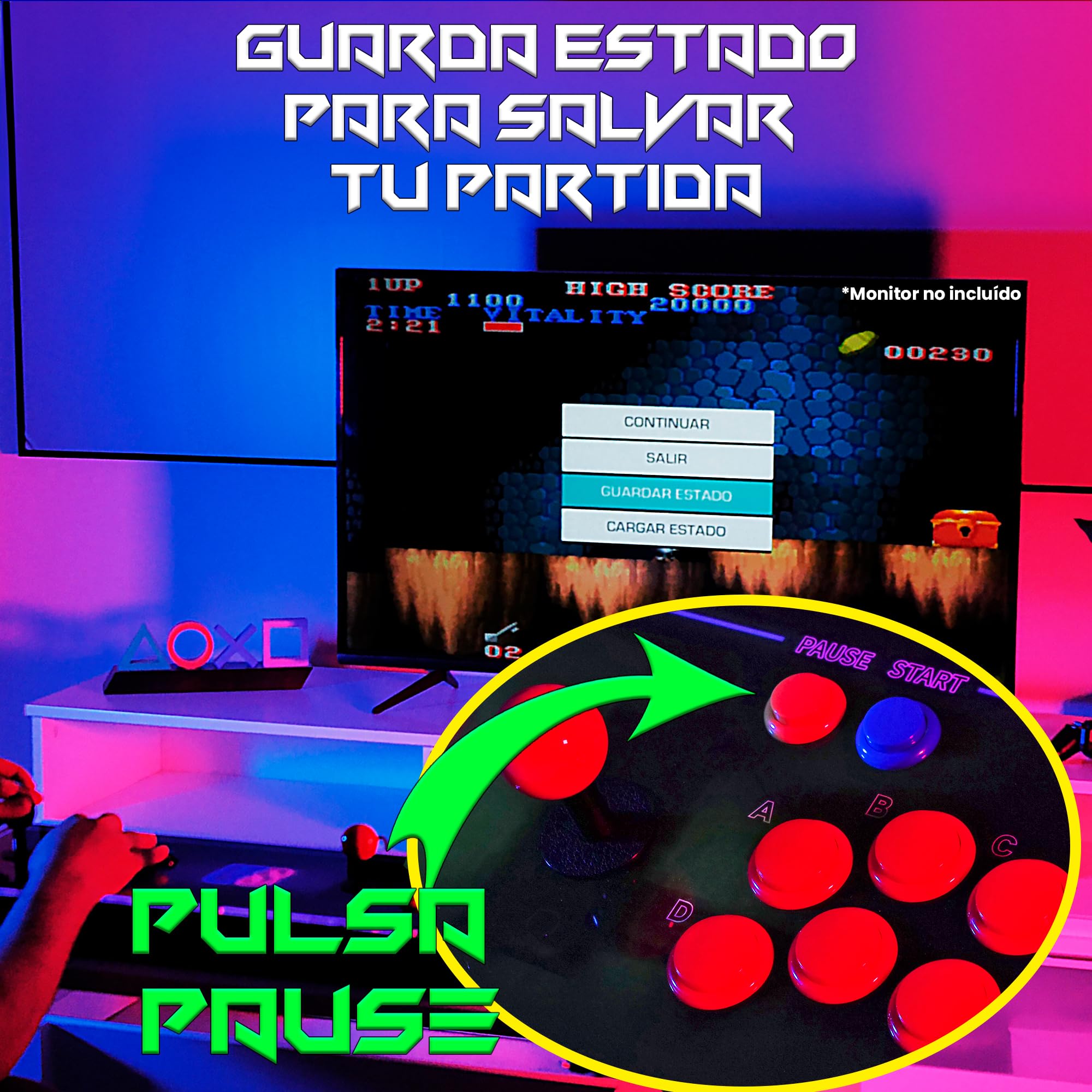 Unicview Pandora Box 3D, Retro Consola Maquina recreativa Arcade Video, Joystick Arcade, Versiones Originales Juegos Retro, Incluye Juegos 2D y 3D. Función de Guardar Partida, Pandora_5000