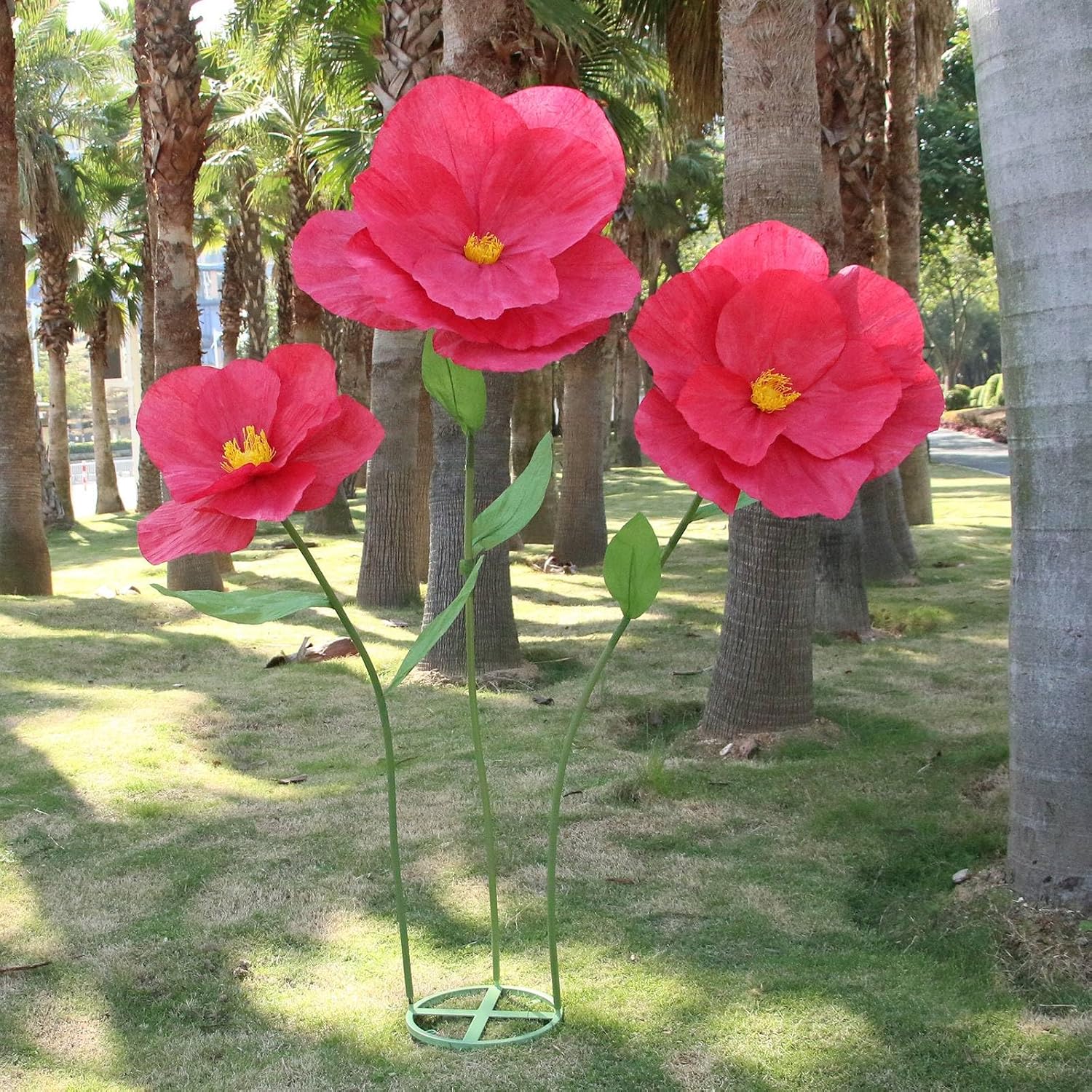 5.9 Ft Large Paper Artificial Flowers,Giant Flowers for Decoration,Standing Huge Handcrafted Poppy Flowers for Garden,Hotel,Office,Photography Props,Wedding,Art Gallery,Shop Window Display(B-Red) Small Set Red