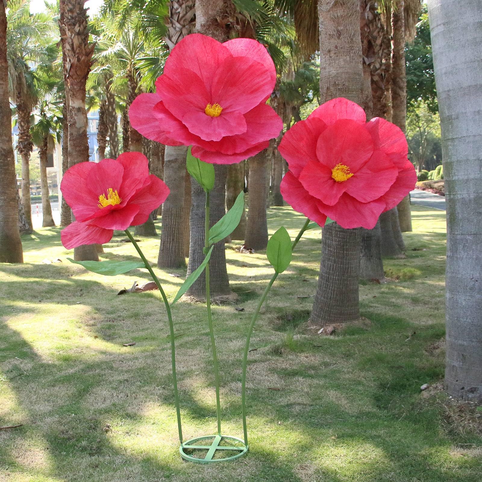 Flores artificiales de papel grandes de 5.9 pies, flores gigantes para decoración, enormes flores de amapola hechas a mano para jardín, hotel, oficina, accesorios de fotografía, boda, galería de arte,