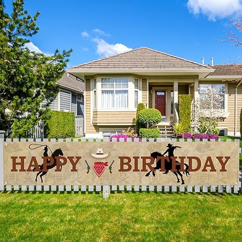 Labakita Cartel grande de feliz cumpleaños de vaquero occidental, decoraciones de fiesta temática occidental para niños y hombres