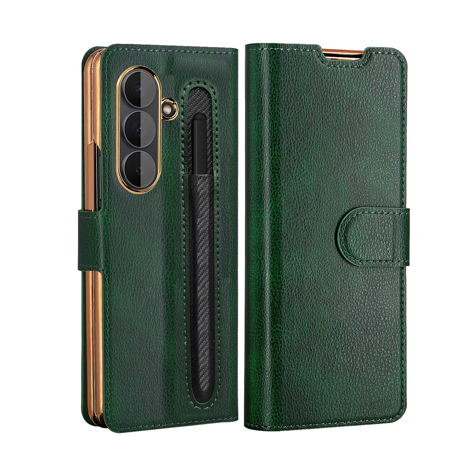 Pokrowiec w stylu portfela do Samsung Galaxy Z Fold 8 Ultra, skórzane etui z klapką z przegródkami na długopisy luksusowa kompleksowa powłoka ochronna, zielony