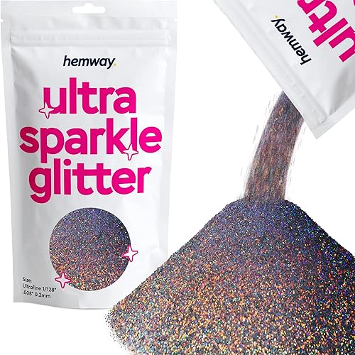 Hemway Premium Ultra Sparkle Glitter Multi Purpose Metallic Flake for Arts Crafts Nails Cosmetics Resin Festival Face Hair - Gun Metal Grey Holographic - Ultrafine (1/128" 0.008" 0.2mm) 100g / 3.5oz