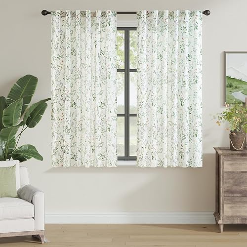 Miniatura 2 de Lazzzy Cortinas de lino de estilo rústico con estampado de Toile de Jouy, cortinas grises para sala de estar, dormitorio, cortinas semitraslúcidas