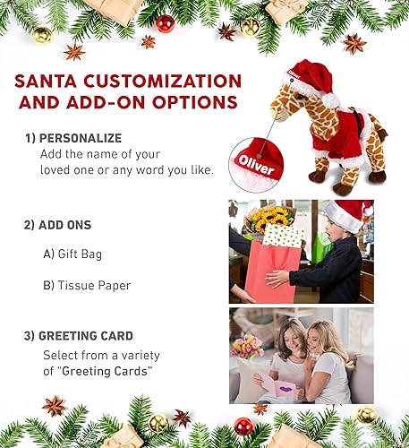 Miniatura 2 de DolliBu Juguete de peluche de jirafa salvaje de Papá Noel, súper suave, disfraz de animal salvaje con traje de Papá Noel rojo, lindo regalo de vida