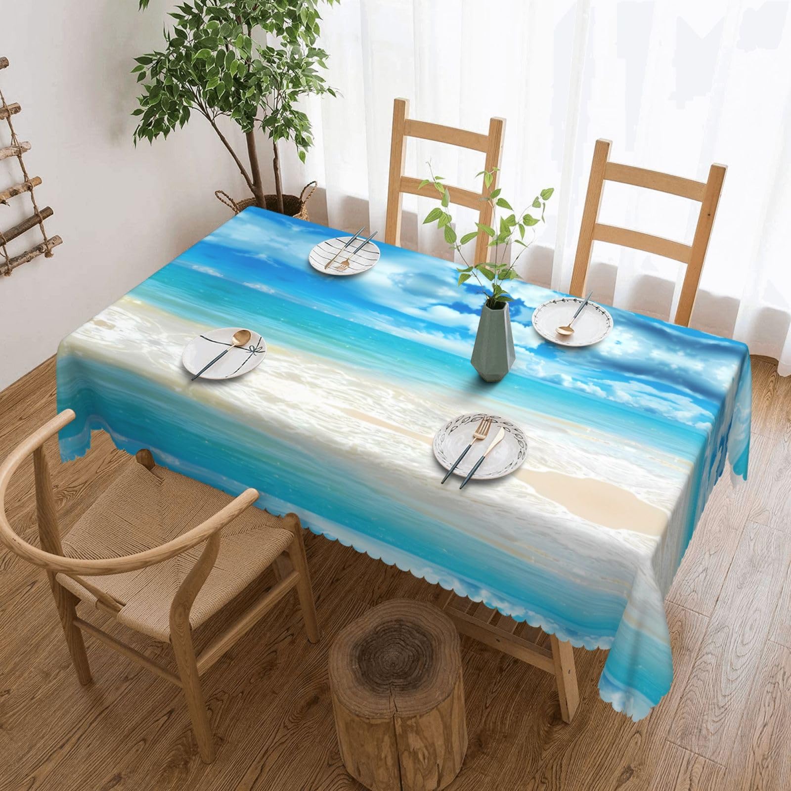 HLSBSSL Scenic sea water Patterned square lace tablecloth, wrinkle-resistant and durable, suitable for dining tables, parties, etc.