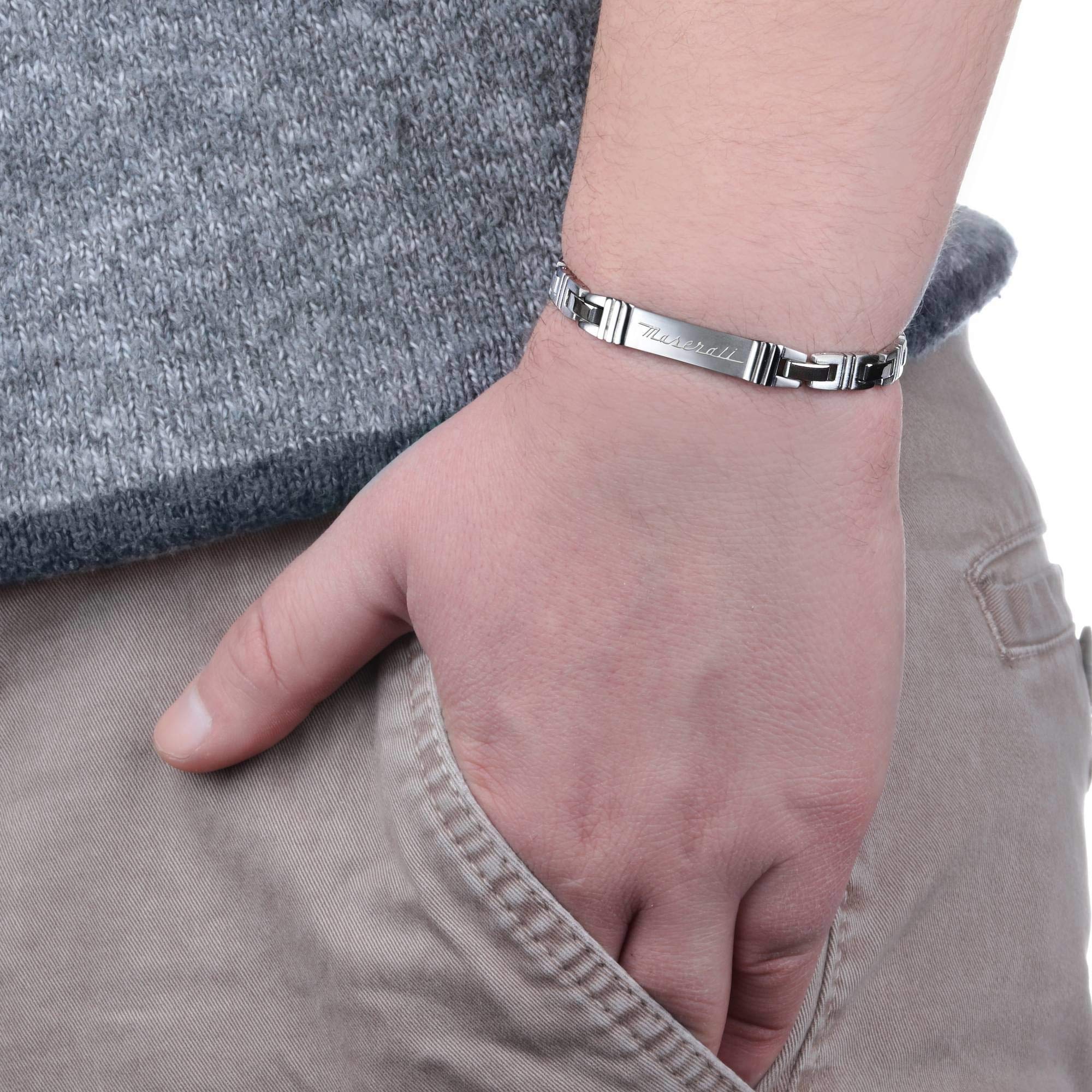 Maserati Bracciale da uomo, Collezione Jewels, lunghezza 21 cm, in acciaio - JM218AMF03