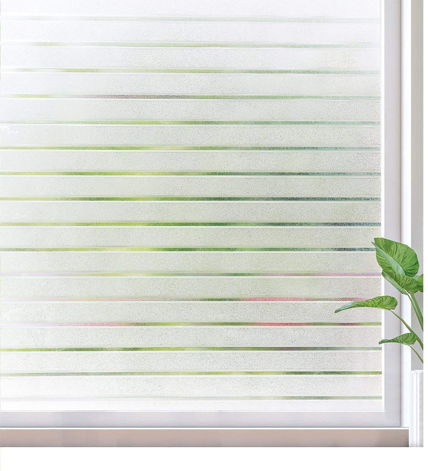 Photo 1 of Rabbitgoo Frosted Window Film Static Cling Decorative Glass Film Anti UV Window Privacy Film Non Adhesive Window Cling Door Cover for Home Office Meeting Room, Stripe Patterns, 23.6 x 78.7 inches 23.6" x 78.7"