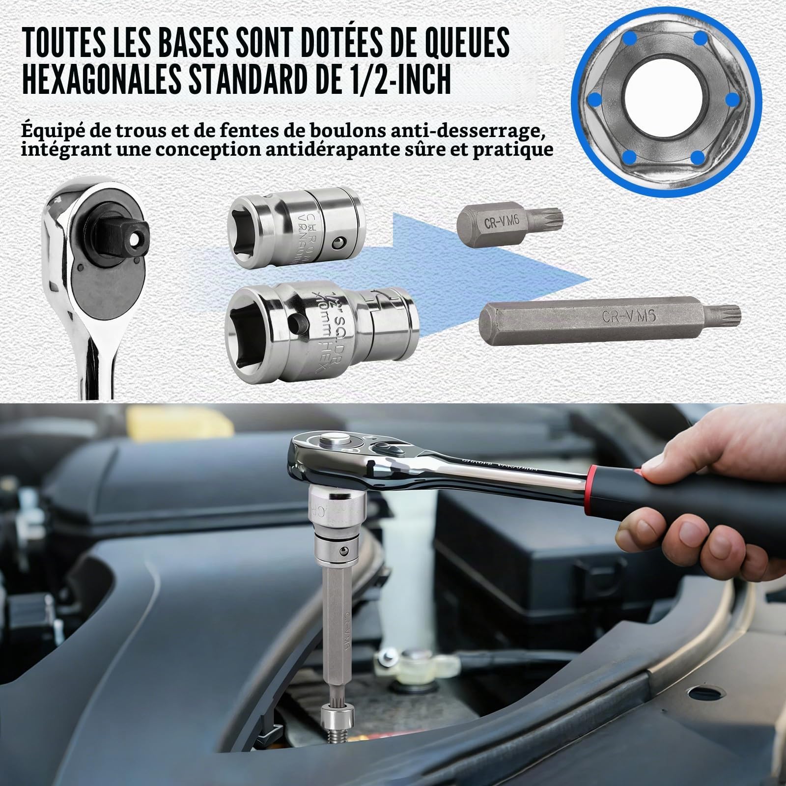 40 PCS Coffret Douille Torx Male 1/2", 3/8", Embout Torx a Choc, Hexagonal Douille Kit T20-T55 M5-M12 H4-H12 avec Boîte Bleue, pour Réparation Automobile
